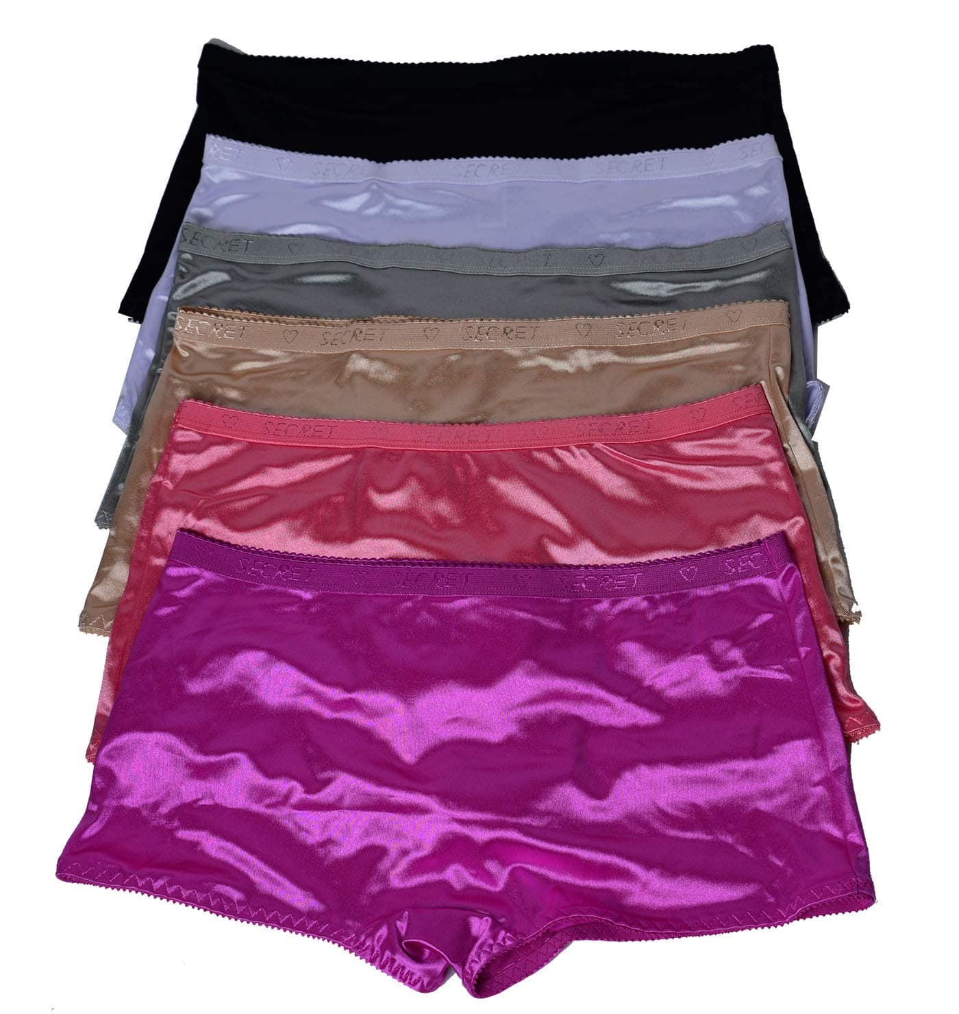 Women Satin Boxer 6 Pack of Plain Satin Underwear