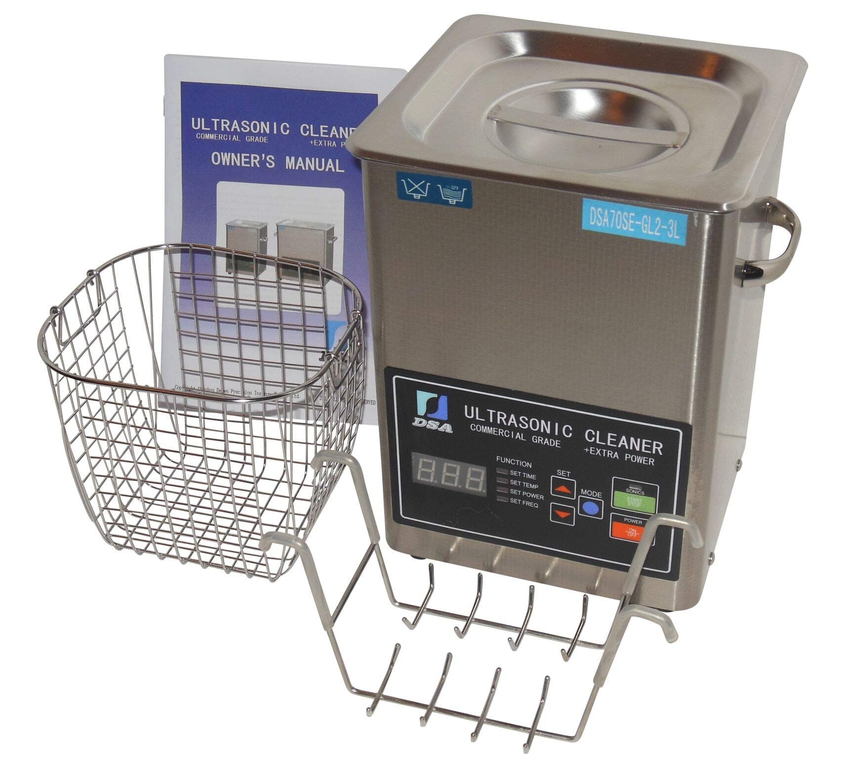 Ultrasonic Cleaner (3L) with Dual Frequency Control, 20khz 40khz, Stainless and Jewelry Steel Basket 3 Liter Tank, 200W Heater for Medical, Dental, Car and Firearm Parts