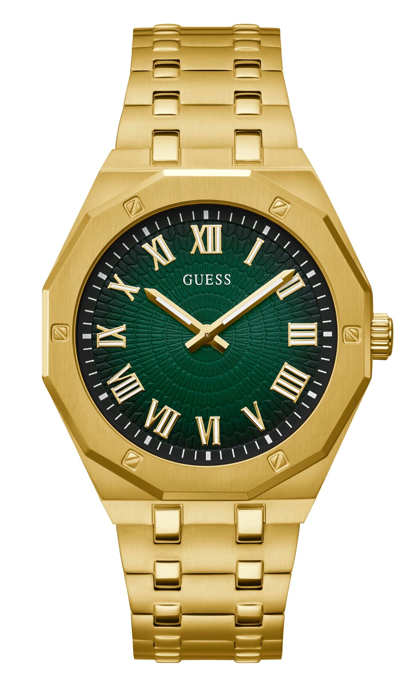 Gold-Tone and Green Sunburst Analog Watch