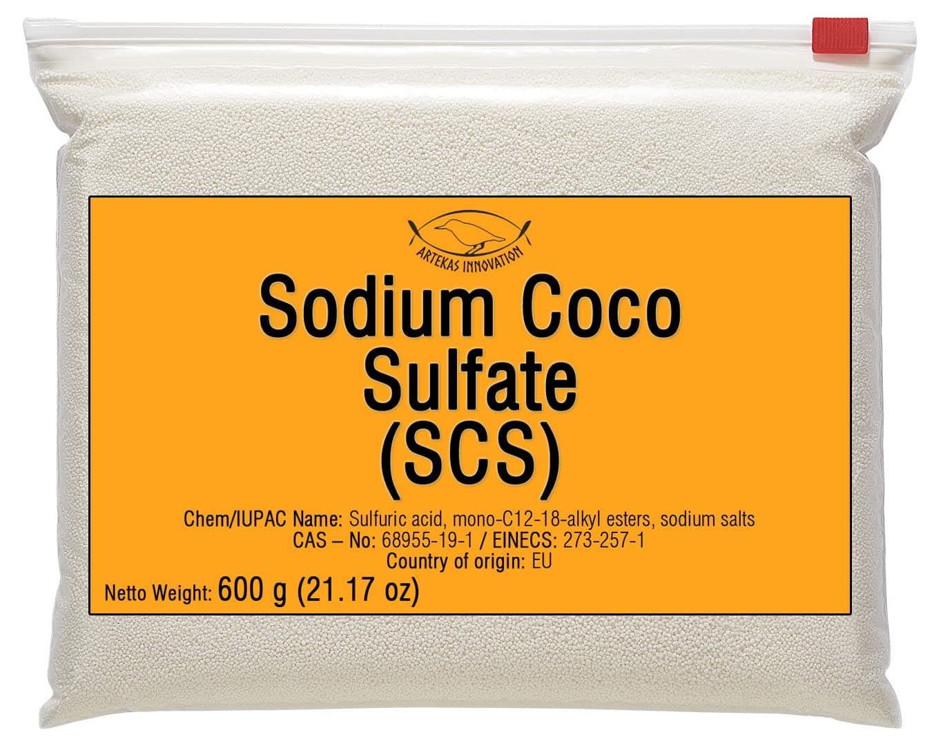 SODIUM COCO SULFATE (SCS) - Fine Granules - Anionic, Foaming Surfactant - for Homemade Solid Shampoo Bars, Soap, Foamy, Bubbly Products, Hair, Body - 600 g | 21.17 Oz