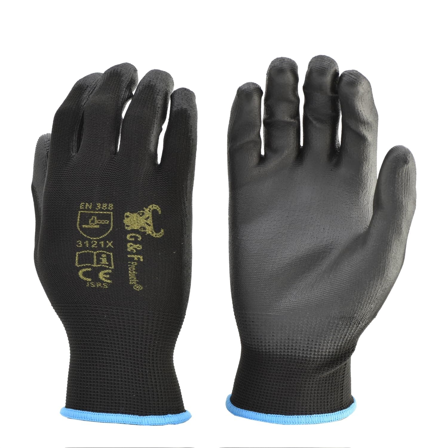G & F Work Gloves for Men, Lightweight Grip, Polyurethane Coated, Touchscreen Compatible, Flexible & Breathable, Durable Construction, Ideal for Gardening, Mechanics, and General Duty Tasks, 12 Pairs