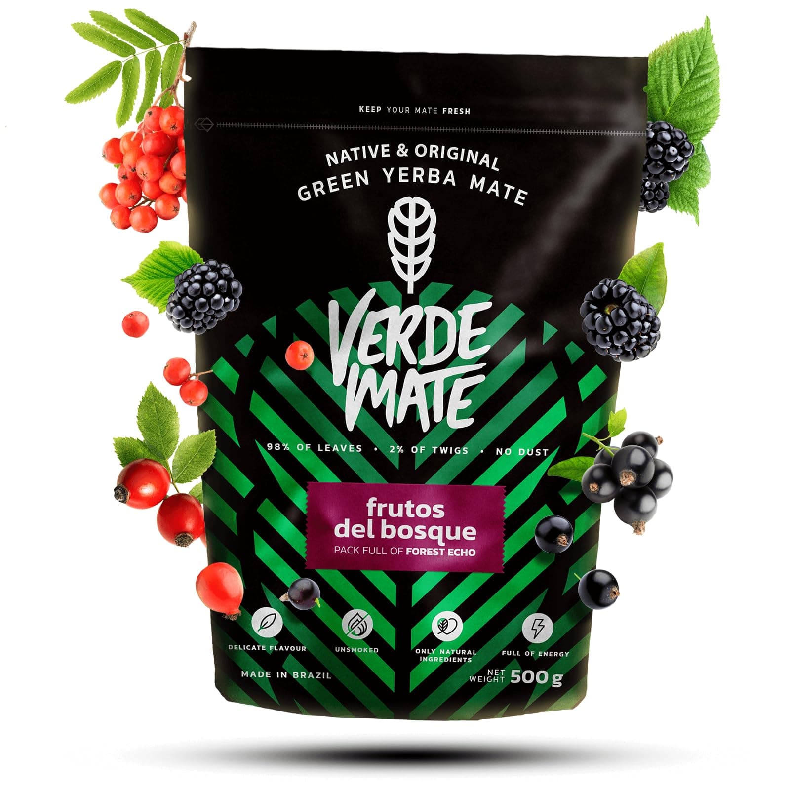 Verde Mate Frutos del Bosque Mate Tea 500g | Yerba Mate Tea from Brazil | Flavoured yerba mate | Unsmoked | Gluten free | Vegan
