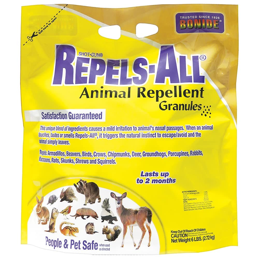 Repels-All Animal Repellent Granules, 6 lbs. Ready-to-Use Deer & Rabbit Repellent, Deter Pests from Lawn & Garden