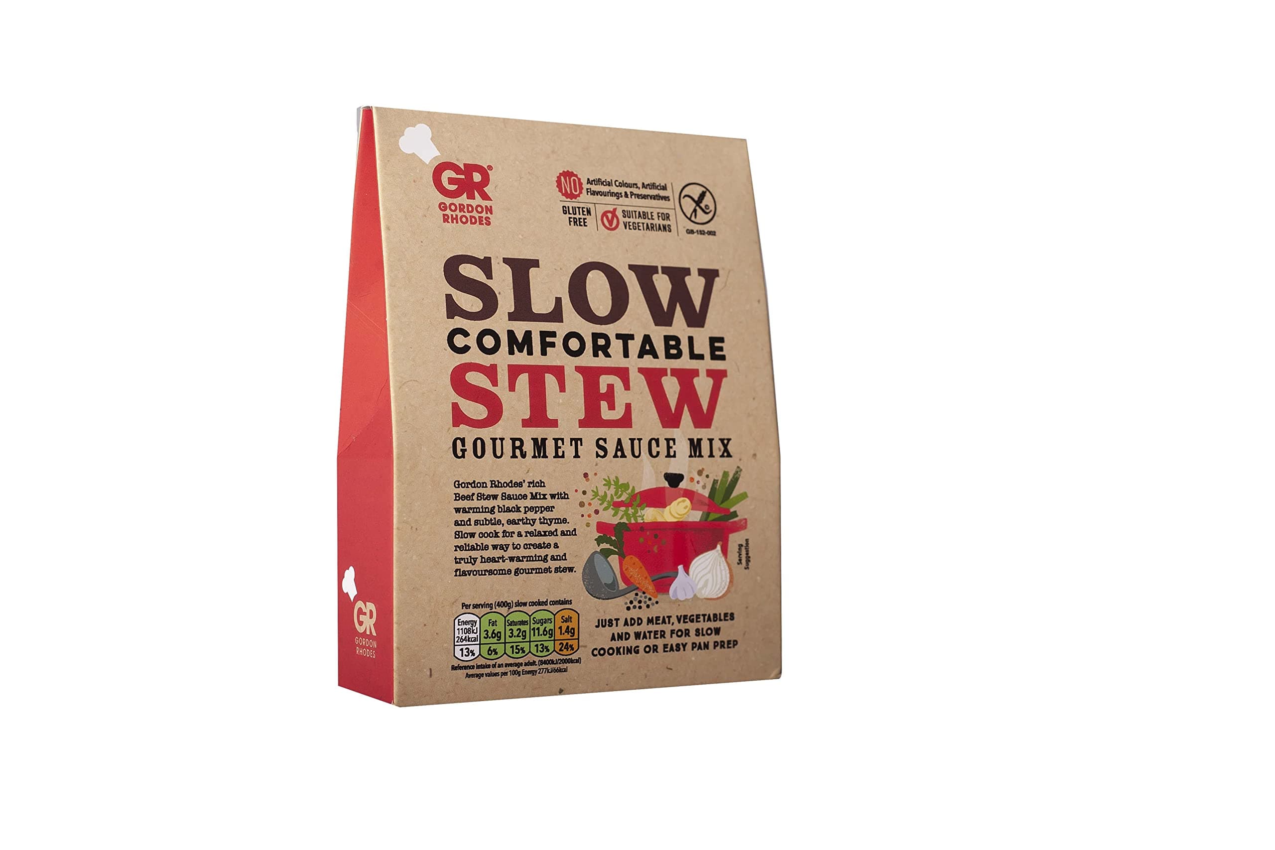 Gordon Rhodes' Slow Comfortable Stew Gourmet Recipe Sauce Mix is a flavoursome Gourmet stew .Easy to Prepare - Gluten-Free & Suitable for Vegetarian (1 x 75gm)