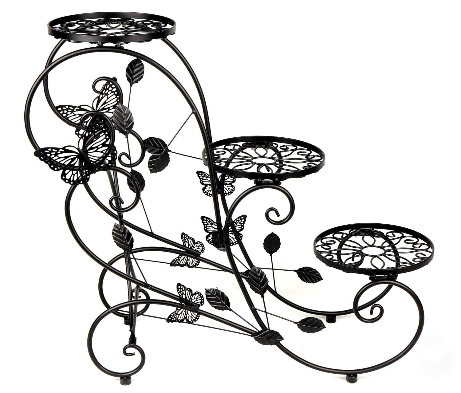 3-Tiered Metal Plant Stand Flower Pot Rack Garden Patio Standing Plant Display Stand, Black