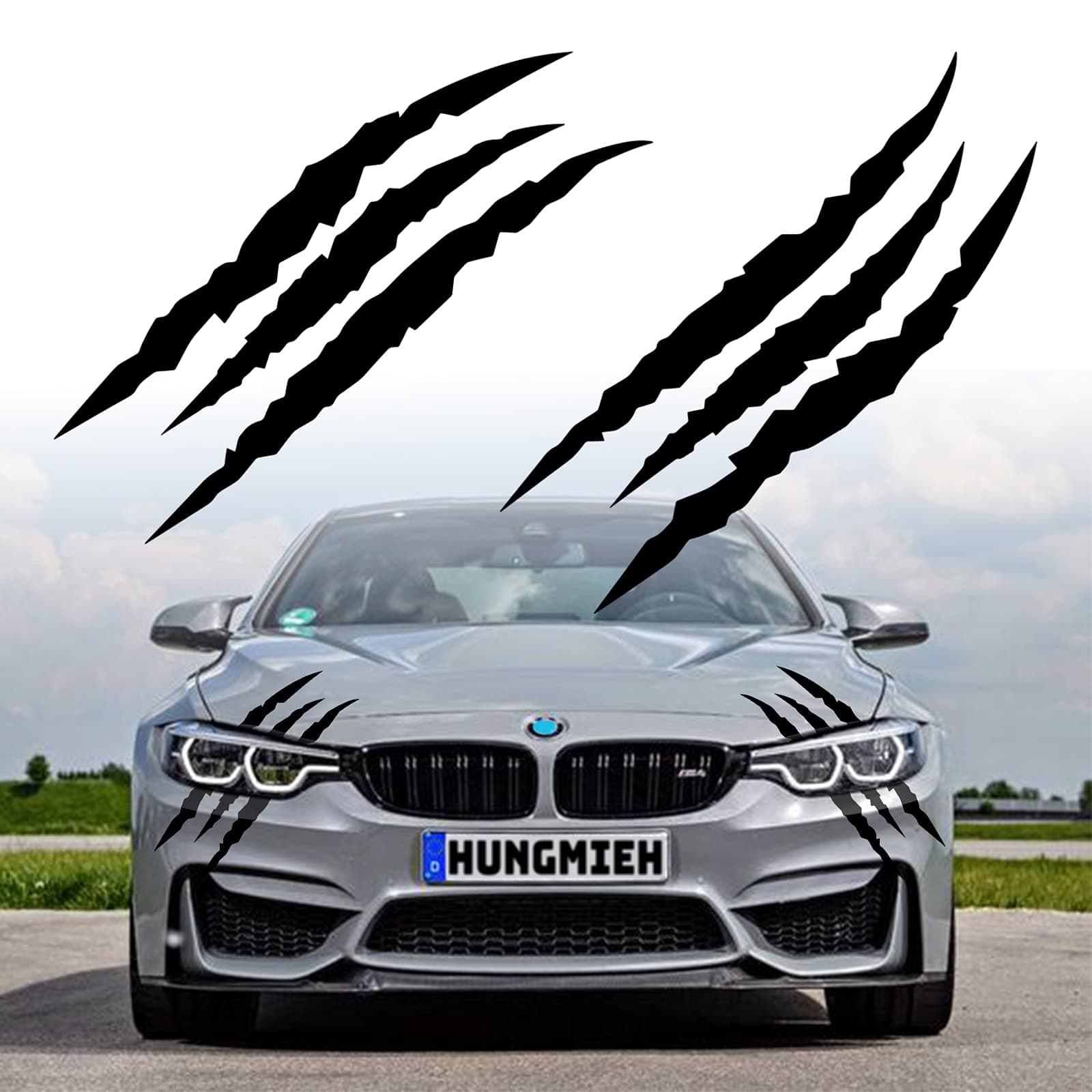 HungMieh 2PCS Claw Mark Car Decak, Car Headlight Decal/15.8 Inch, Monster Claw Scratch Stripe Stickers for Dodge Challenger/Charger, Black