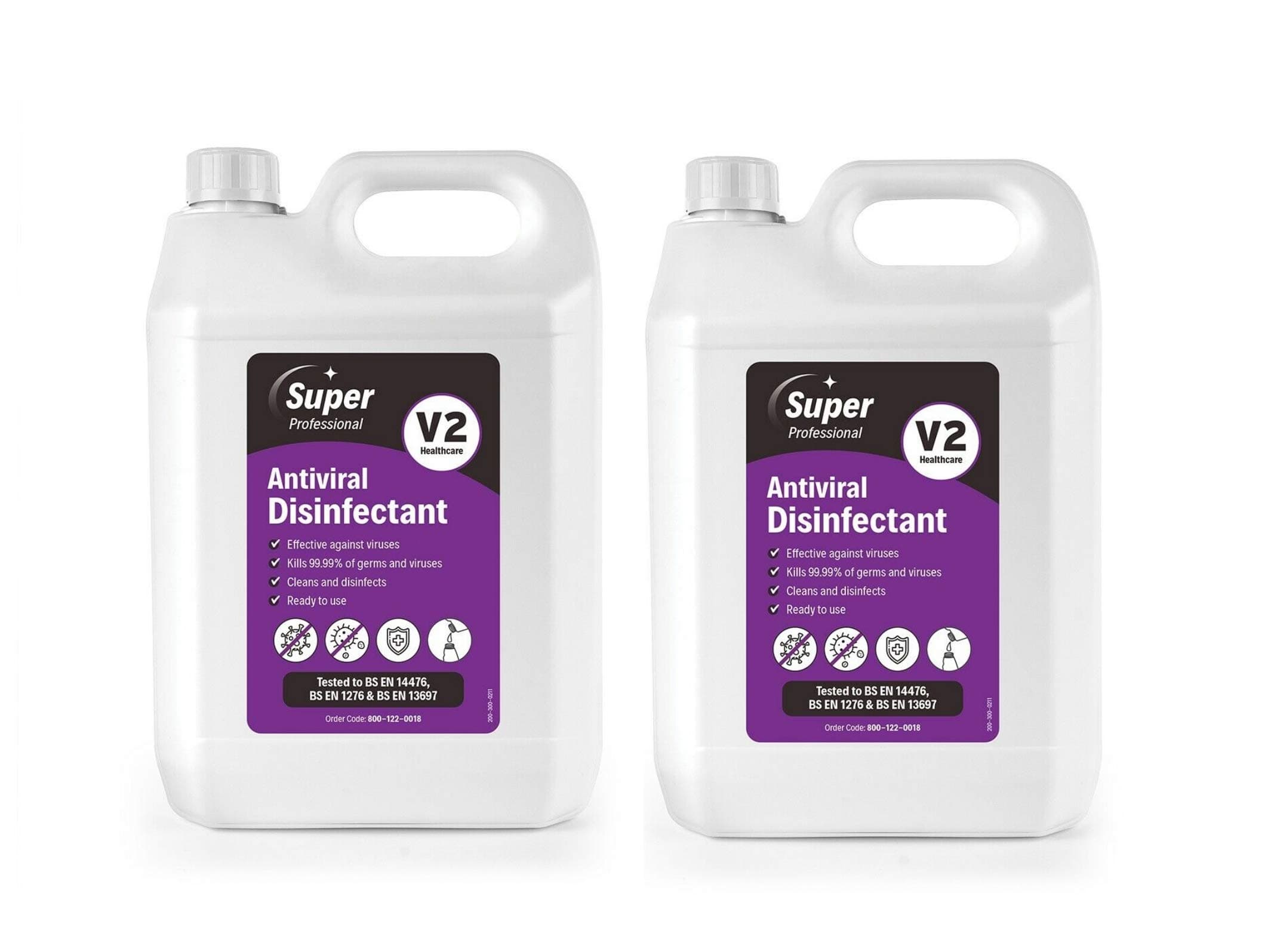 V2 Super Antiviral Disinfectant - 2 x 5 Litre - Bulk Multibuy Pack - For Home or Professional Use