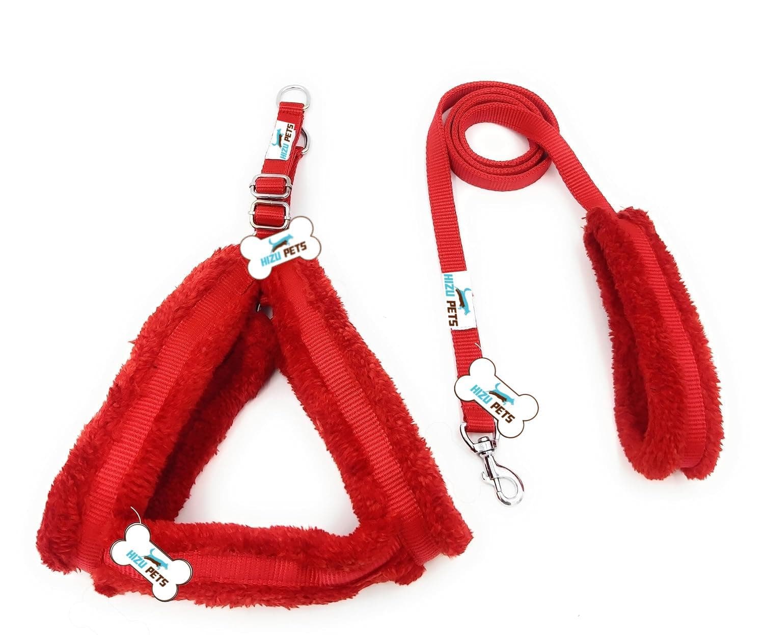 Hizu Pets Dog Harness Pet Supplies Soft and Cosy Vest Harness Dog Harness Luxury Dog Fur Nylon (Color May Vary) 1 Piece (Harness & Leash (Set), Large Size Adjustable : 26-32inch)