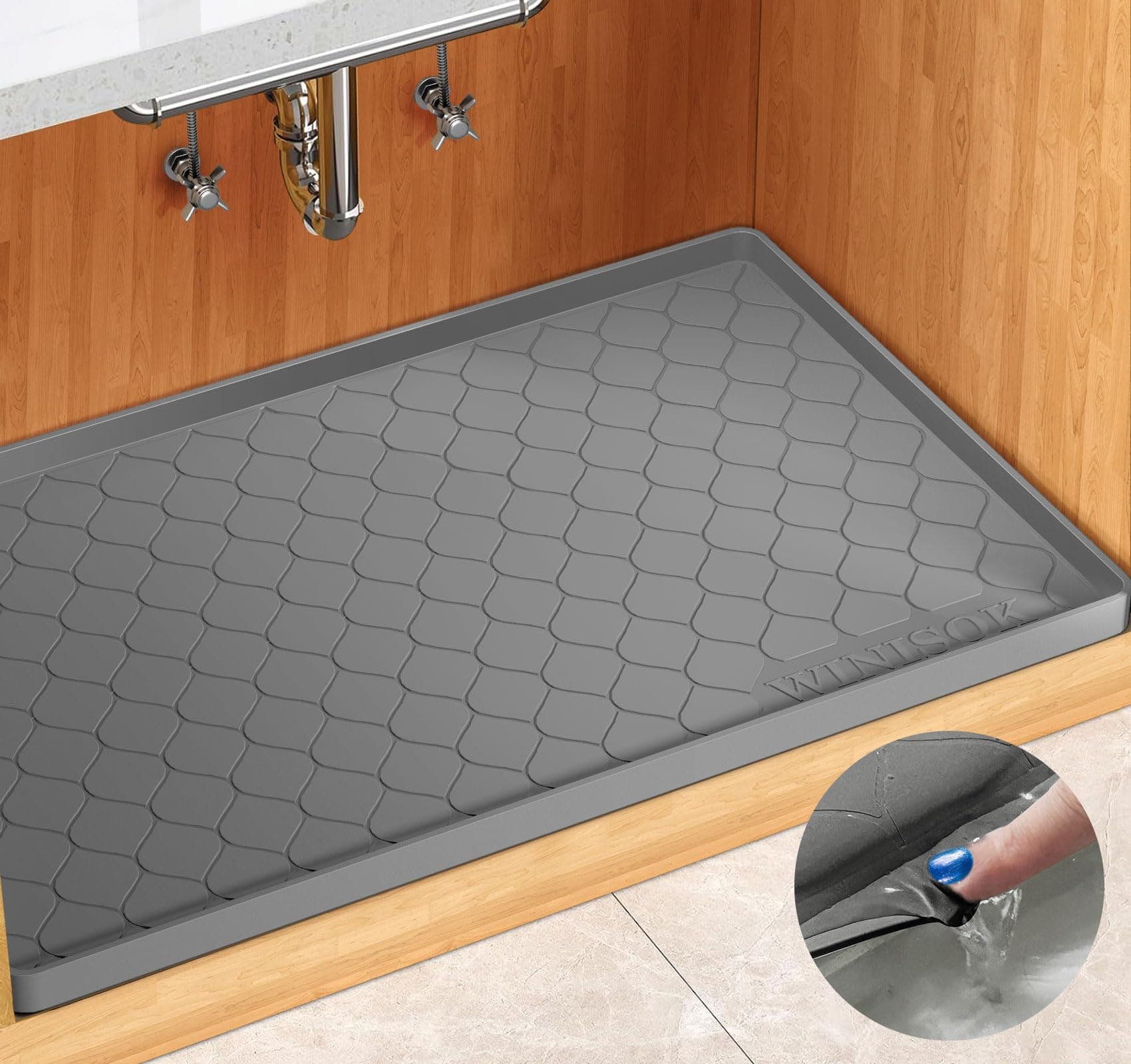 Winisok Under Sink Mat 34" x 22", Dark Gray