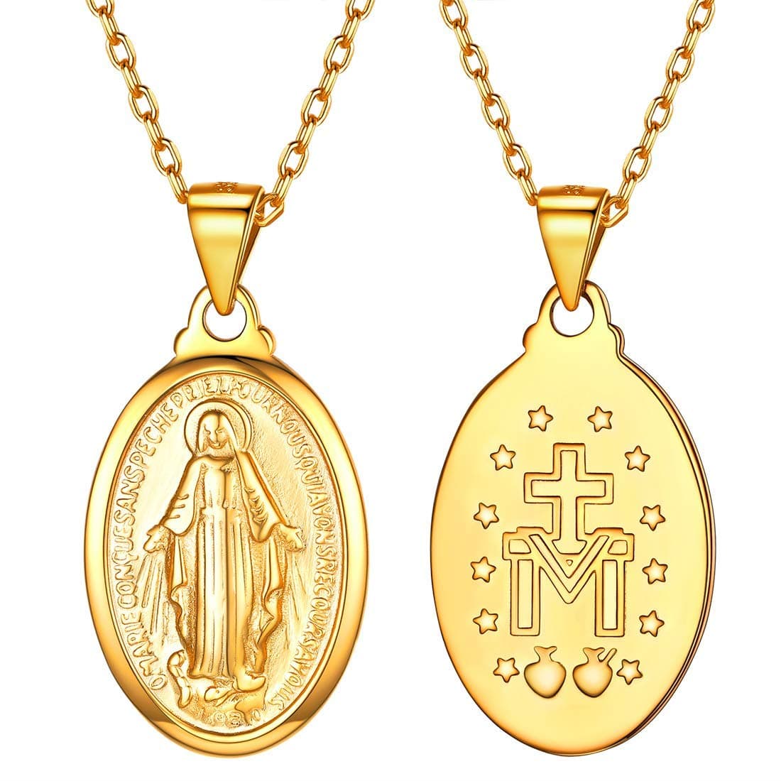 Virgin Mary Necklace for Women,18K Gold Plated/Sterling Silver Oval Miraculous Medal Virgin Mary Pendant Necklace
