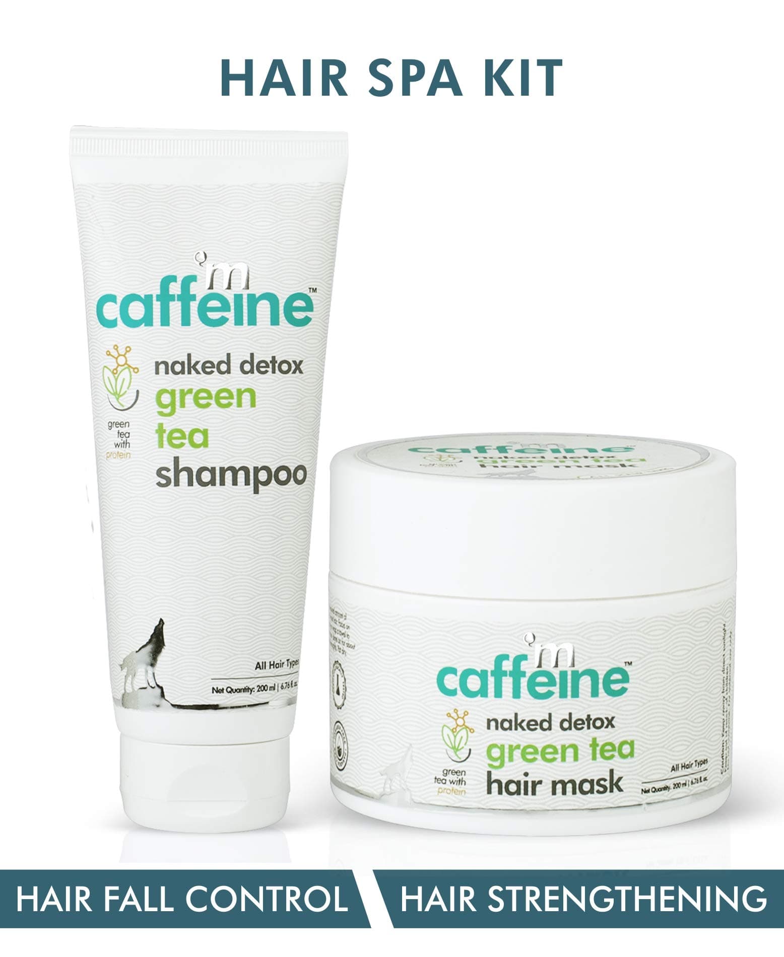 mCaffeine Green Tea Hair Spa Kit | Hair Fall Control, Hair Strengthening | Shampoo, Hair Mask | All Hair | SLS & Silicone Free