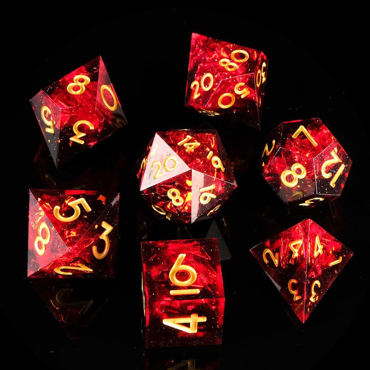 DND Dice Set Handmade 7 Accessories Sharp Edge Dice for Dungeons and Dragons TTRPG Games, Multi-Sided RPG Polyhedral Resin Sharp Edge Dice Roleplaying Games (Black Red)