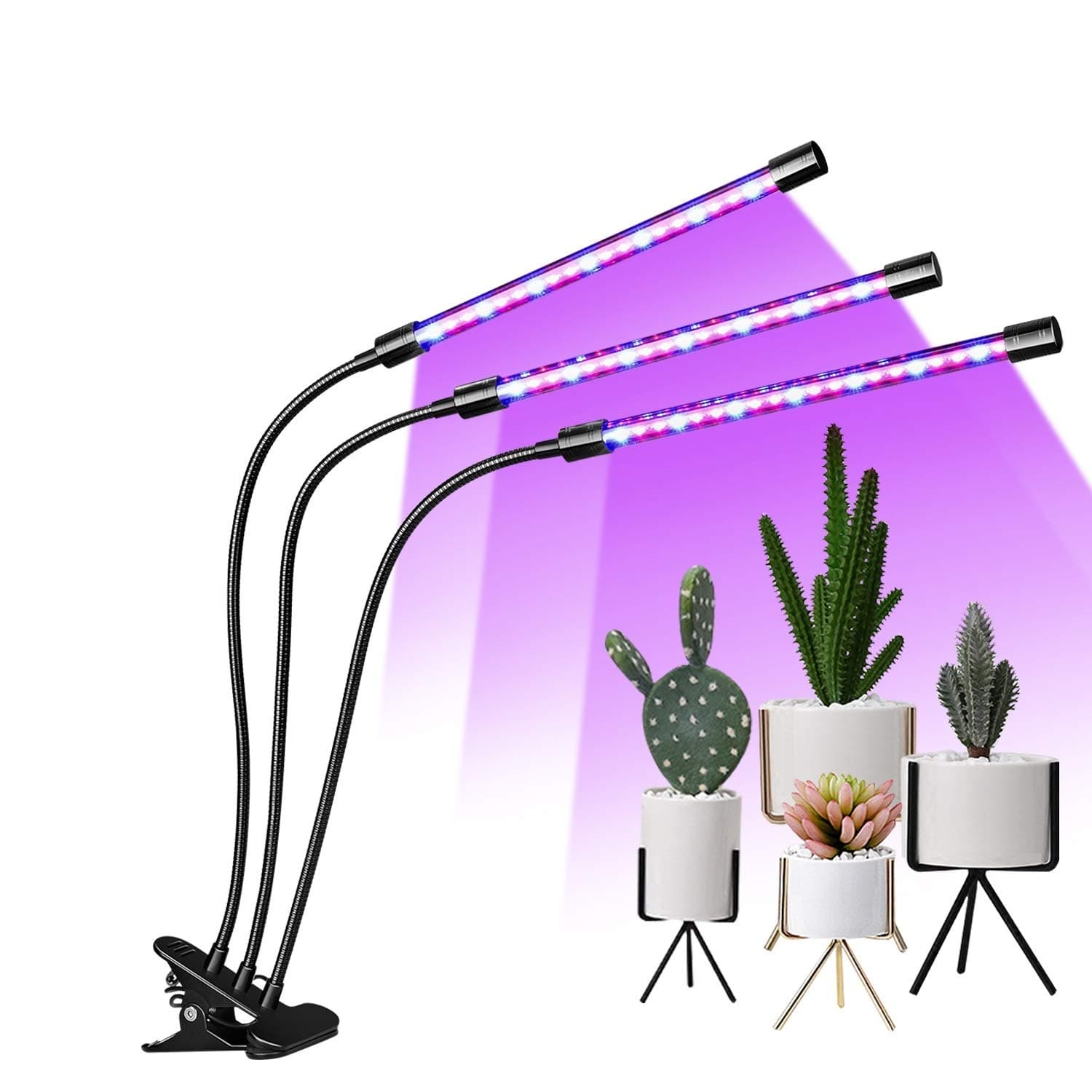 EMMMSUN Grow Light, 45W LED Grow Light with 3/6/12H Cycle Timing, 3-Head Adjustable Gooseneck Plant Light, 5 Dimmable Levels&3 Switch Modes for Indoor Plants