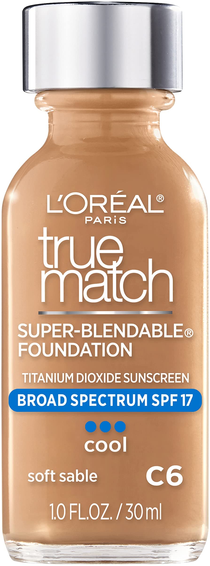 L’Oréal Paris Makeup True Match Super-Blendable Liquid Foundation, Soft Sable C6, 1 Fl Oz,1 Count