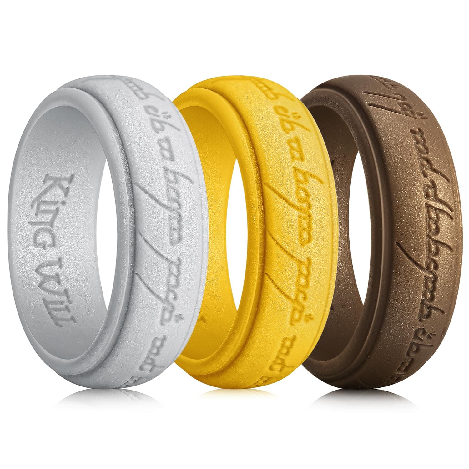King Will Silicone One Ring for Men Lord Rings Magic Power Rings, 8mm Wide Breathable Rubber Etched Bronze/Silver/Gold Silicone Rings for Men Women, Comfort Fit Silicone Wedding Ring Size 8-14