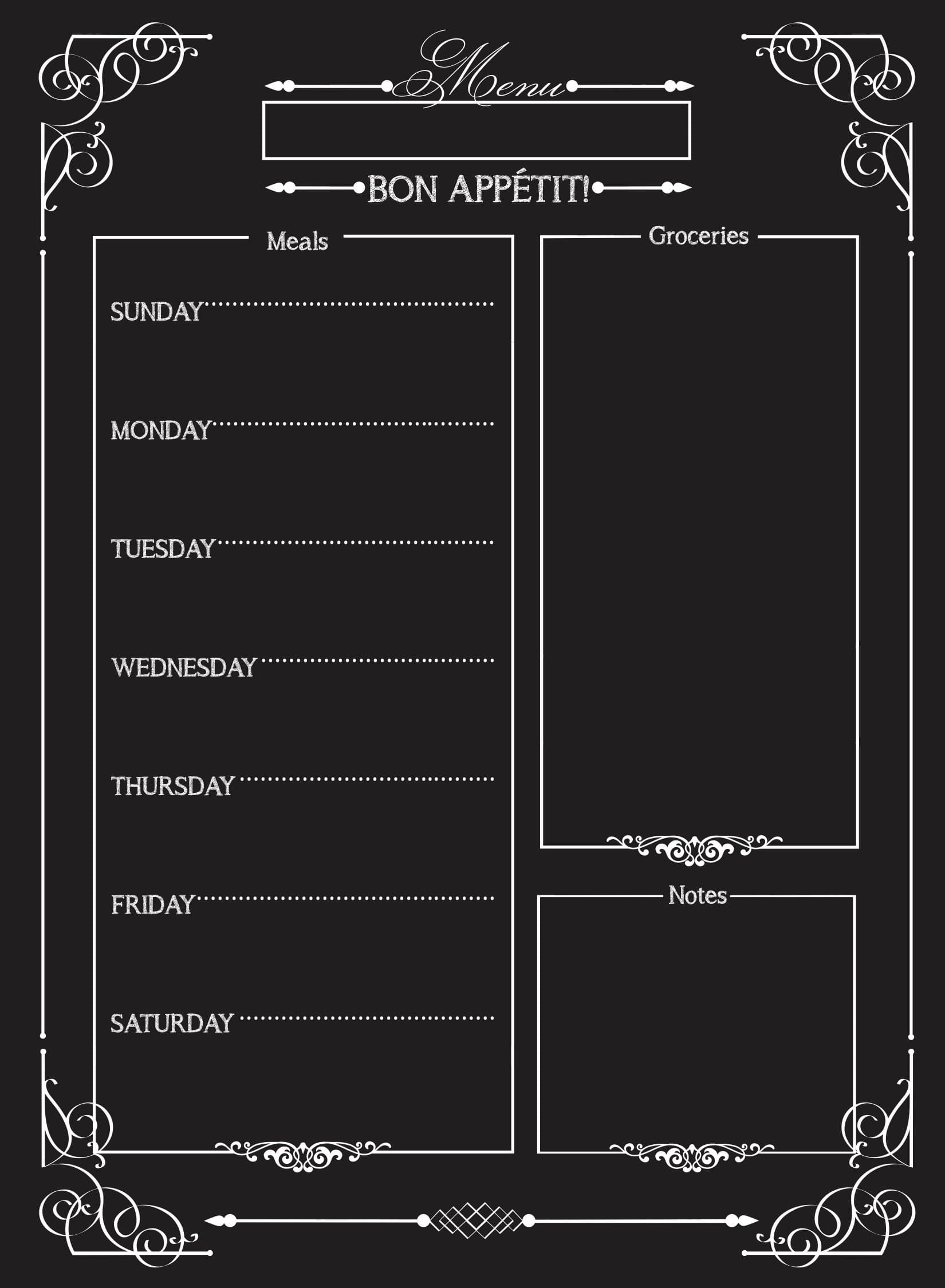 Weekly Menu | Magnetic Chalkboard Style Refrigerator Meal Planner | Grocery Shopping List | Dry Erase Board | Large Calendar | Kitchen Organizer | Smooth Black Surface | Waterproof | 11 x 15 inches