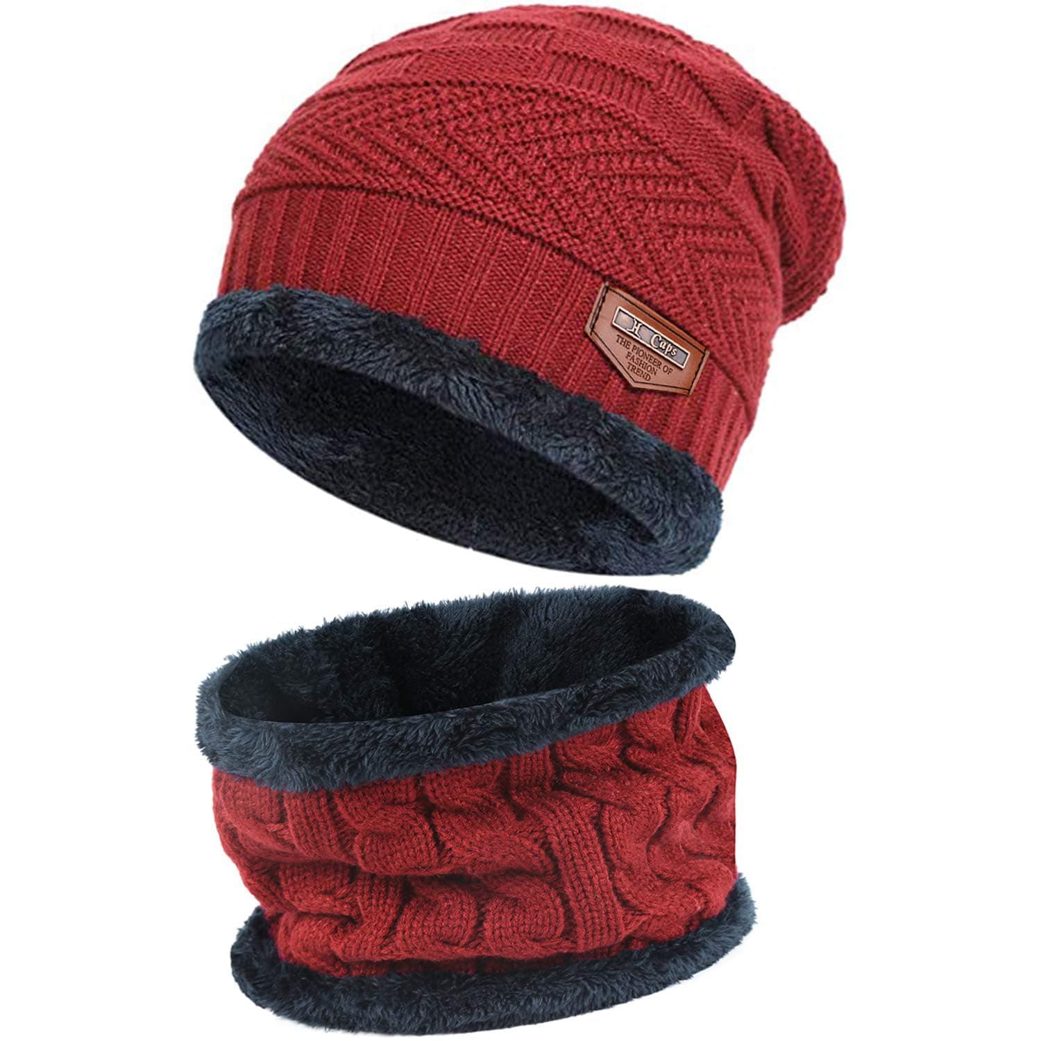 FZ FANTASTIC ZONE Mens Womens Winter Beanie Hat Scarf Set Warm Knit Thick Fleece Lined Skull Cap Neck Warmer for Men Women