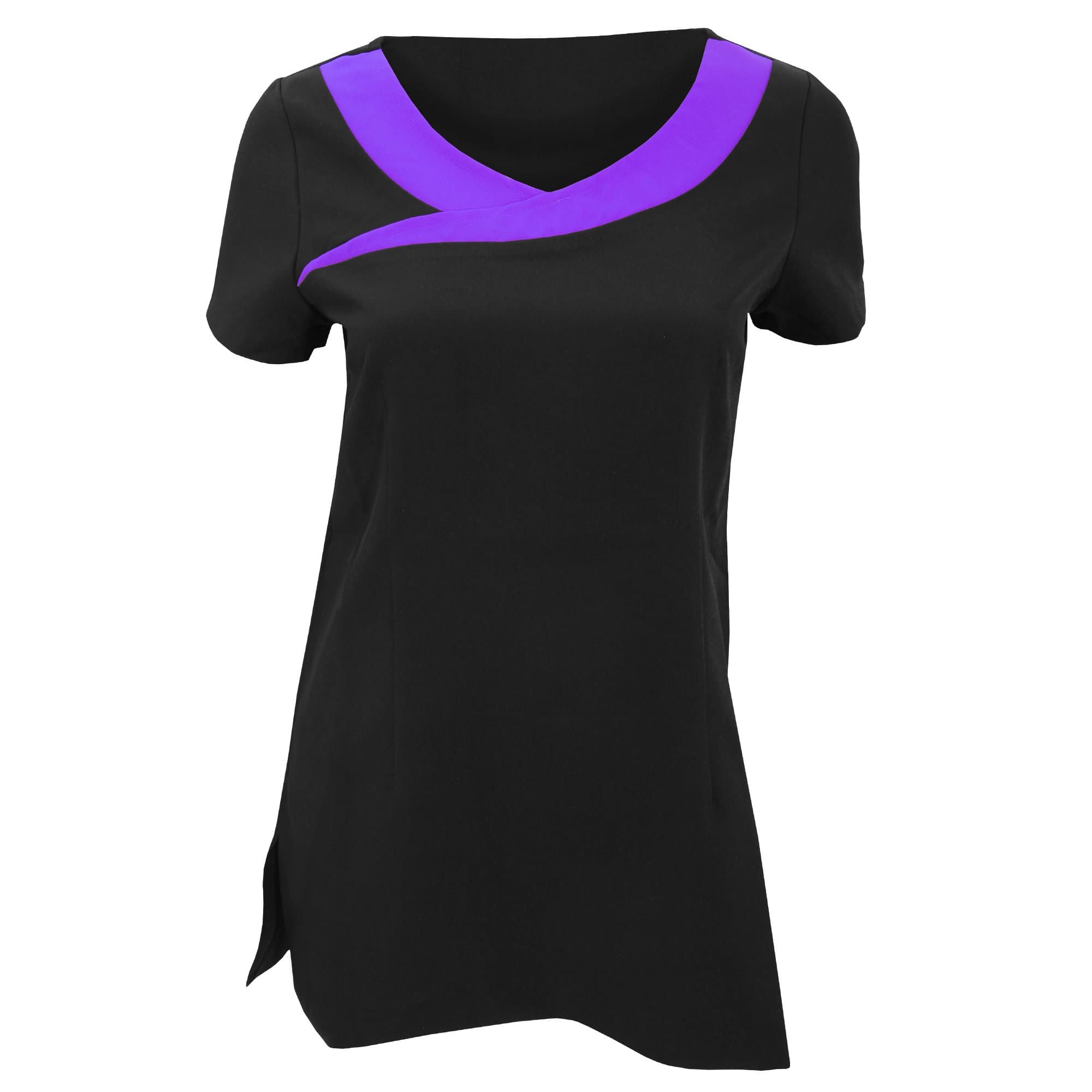Premier Womens/Ladies Ivy Beauty and Spa Tunic (Contrast Neckline) (14) (Black/Purple)