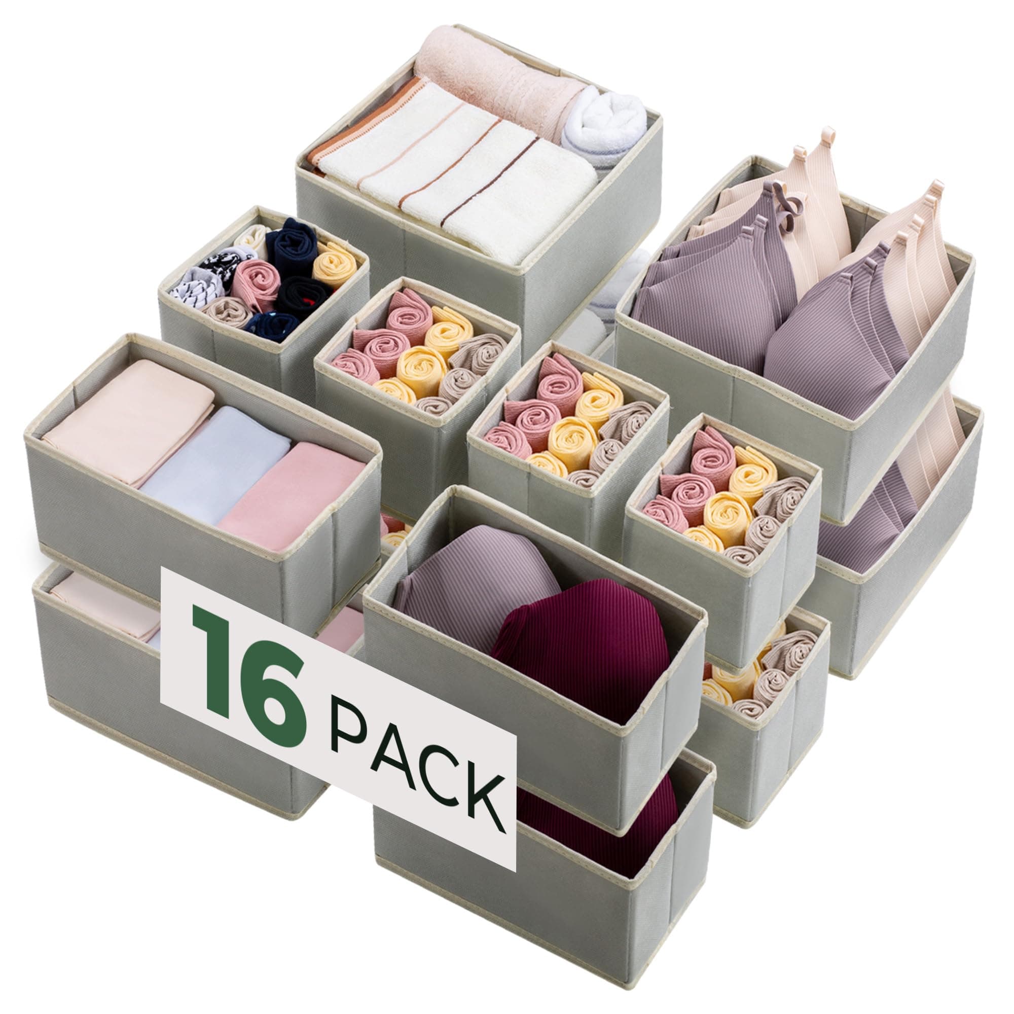 Kootek 16 Pack Drawer Organizer Clothes, Dresser Drawer Organizers for Clothing Fabric Foldable Closet Organizers and Storage Bins for Baby Clothes, Nursery, Underwear, Bras, Socks