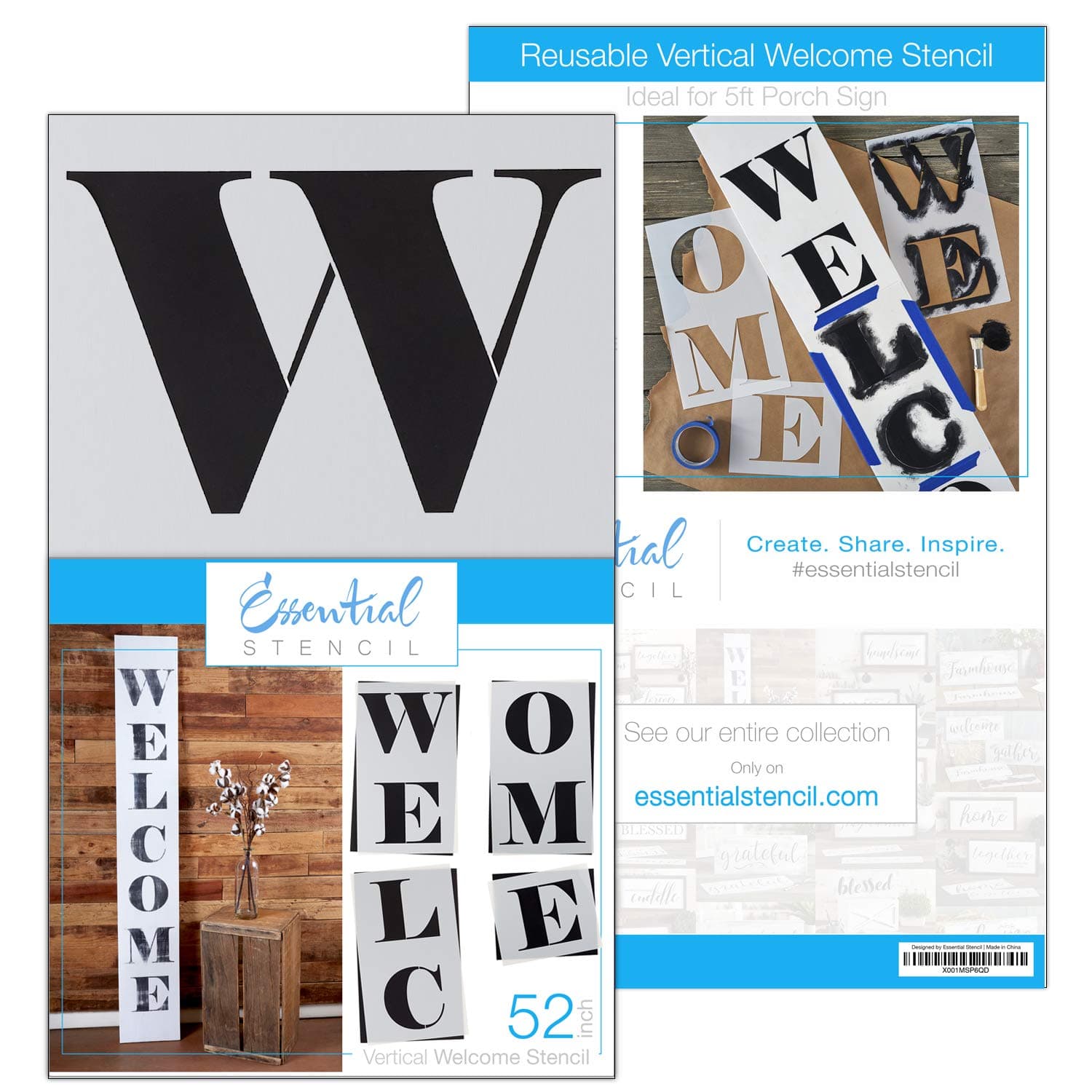 Extra Large 52 inch Welcome Stencil for Painting on Wood | Ideal for 5ft Vertical Porch Sign (Rustic Farmhouse Entrance Sign) French Country Style