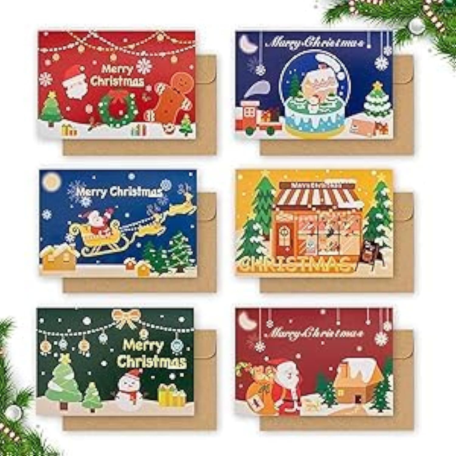 The BZ Company - (Pack of 12) Christmas Greeting Cards - 12 Christmas Cards with 12 Envelopes - Christmas Tree Decorations Merry Xmas Designs for Winter Celebrations School Party Invitation Holidays