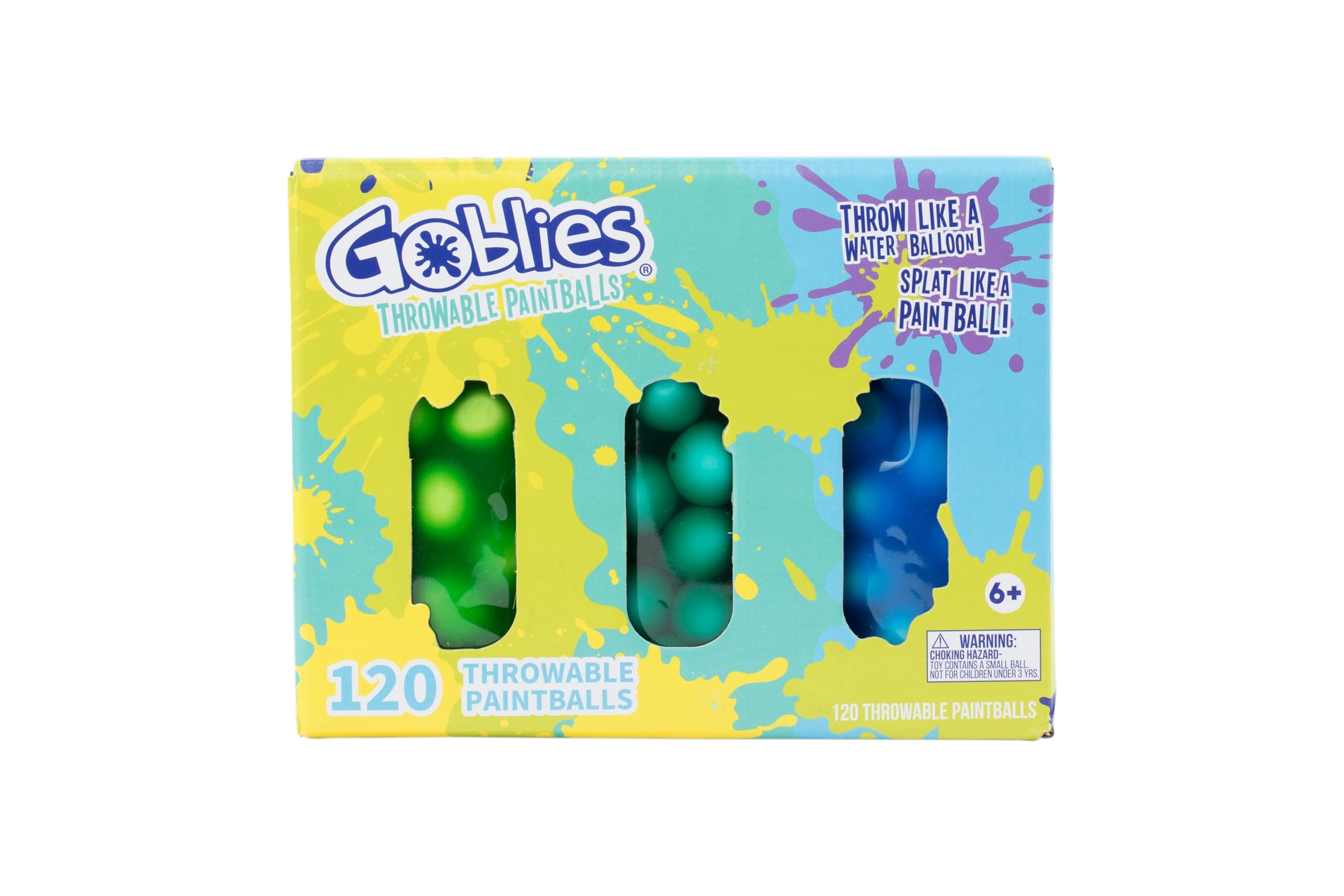 Goblies - Throwable Paintballs. Washable, Nontoxic, Plant-Based Toy for Outdoor Fun Games for Kids 6+. Pack of 3 (120 Count, Green/Teal/Blue)