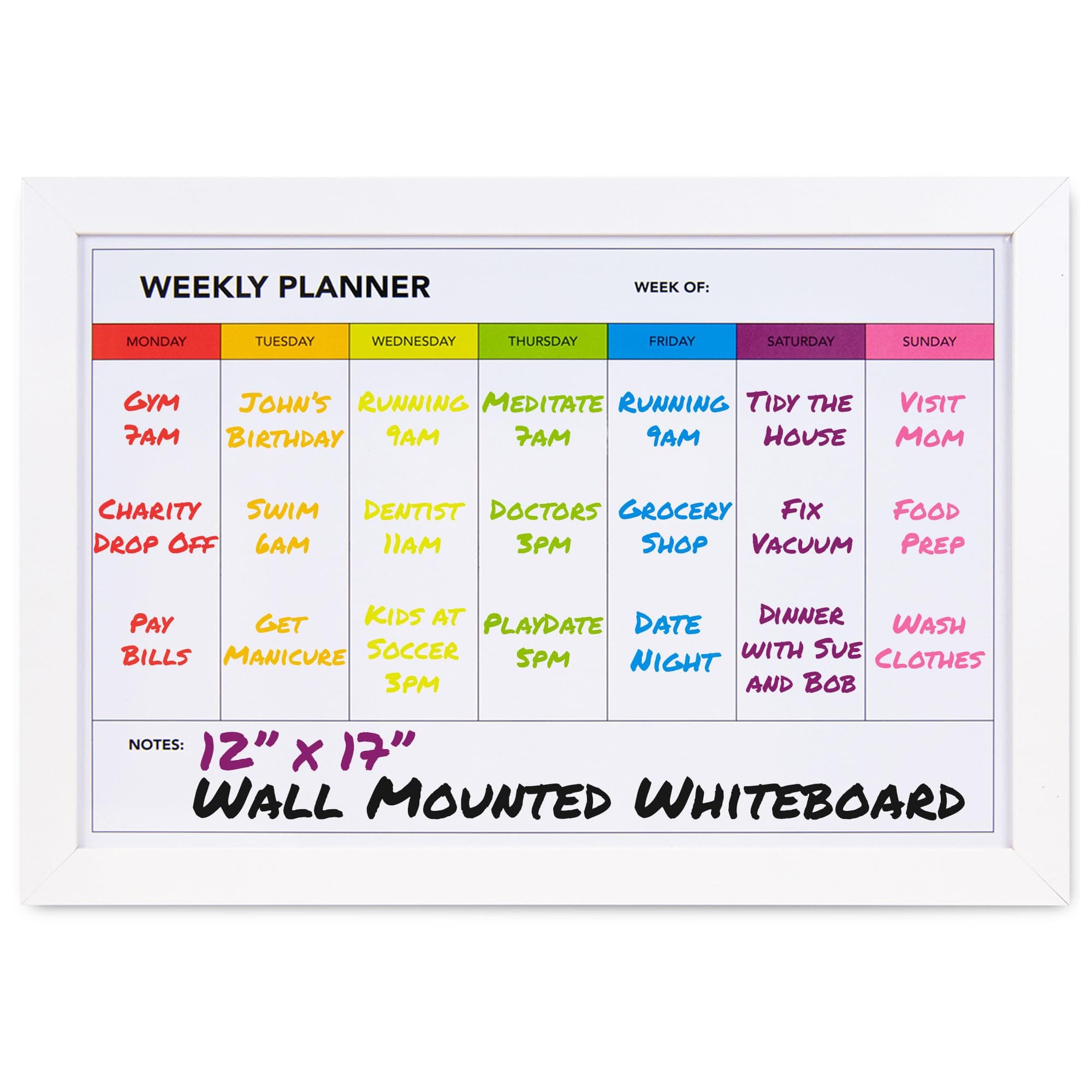 Weekly Dry Erase Board for Wall [17in x 12in] Weekly Whiteboard Planner and Magnetic Calendar - Days of The Week White Board for Schedule, Daily Meal Planner - Includes Full Mounting Kit