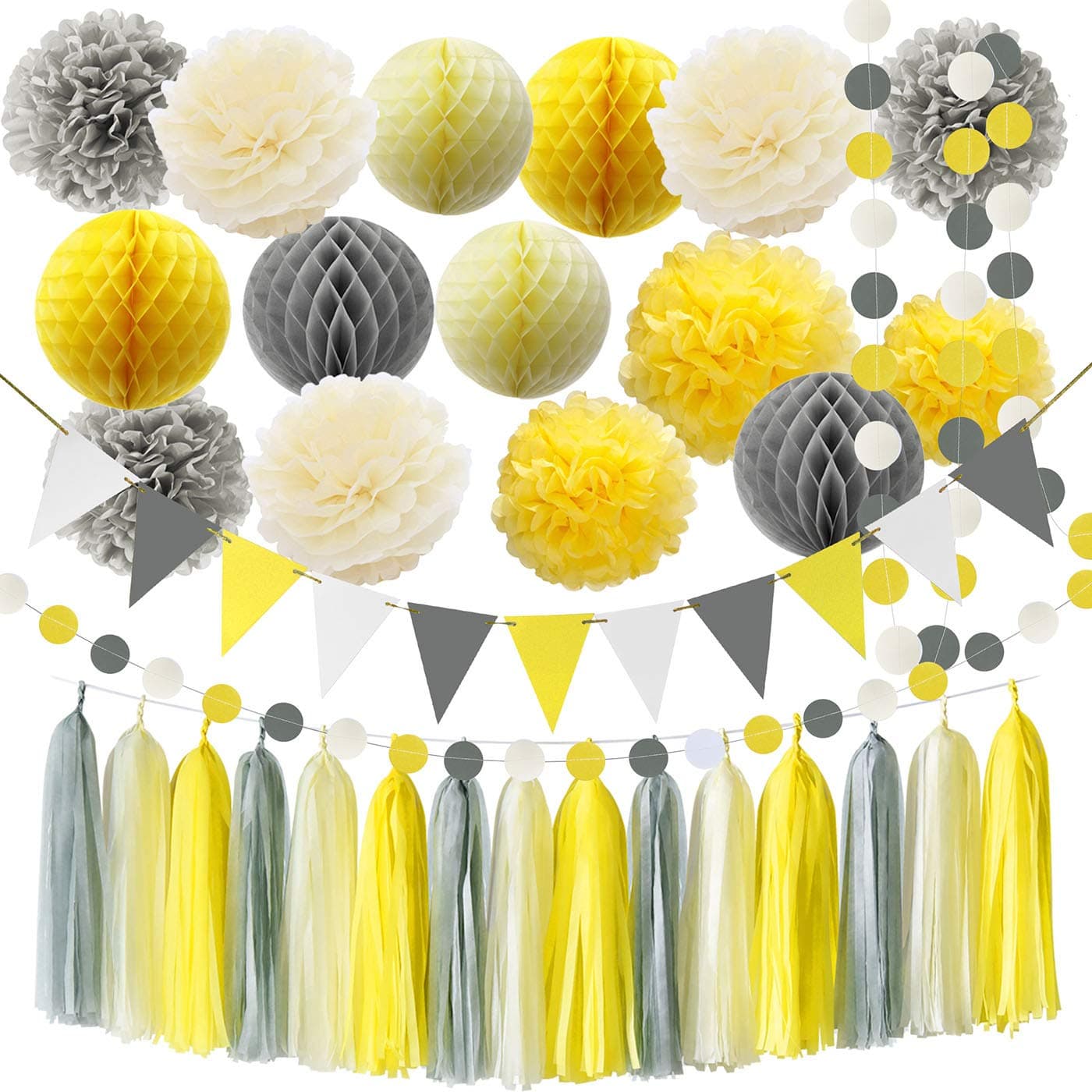 Furuix Yellow Grey Elephant Baby Shower Decorations You are My Sunshine Party Decoration Gray and Yellow Nursery Decor Honeycomb Balls for Bridal Shower Birthday Decorations