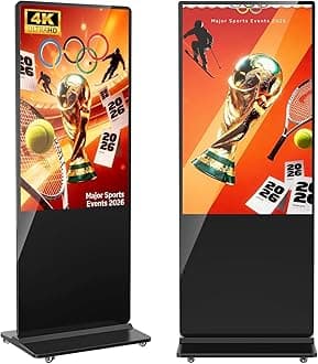 43/49/55/65 Inches Digital Signage Display, Freestanding Digital Poster with 4 Wheels, LCD Commercial Advertising Display Ideal for Retail, Restaurants & Shopping Malls, Black, Non-Touch Screen