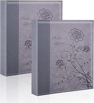 Photo Album 8x10 2 Packs Clear Pages Pockets Leathe Cover Slip Slide in Photo Album Each Holds 100 Vertical 8x10 Photos Picture Book for Wedding Family (Grey)