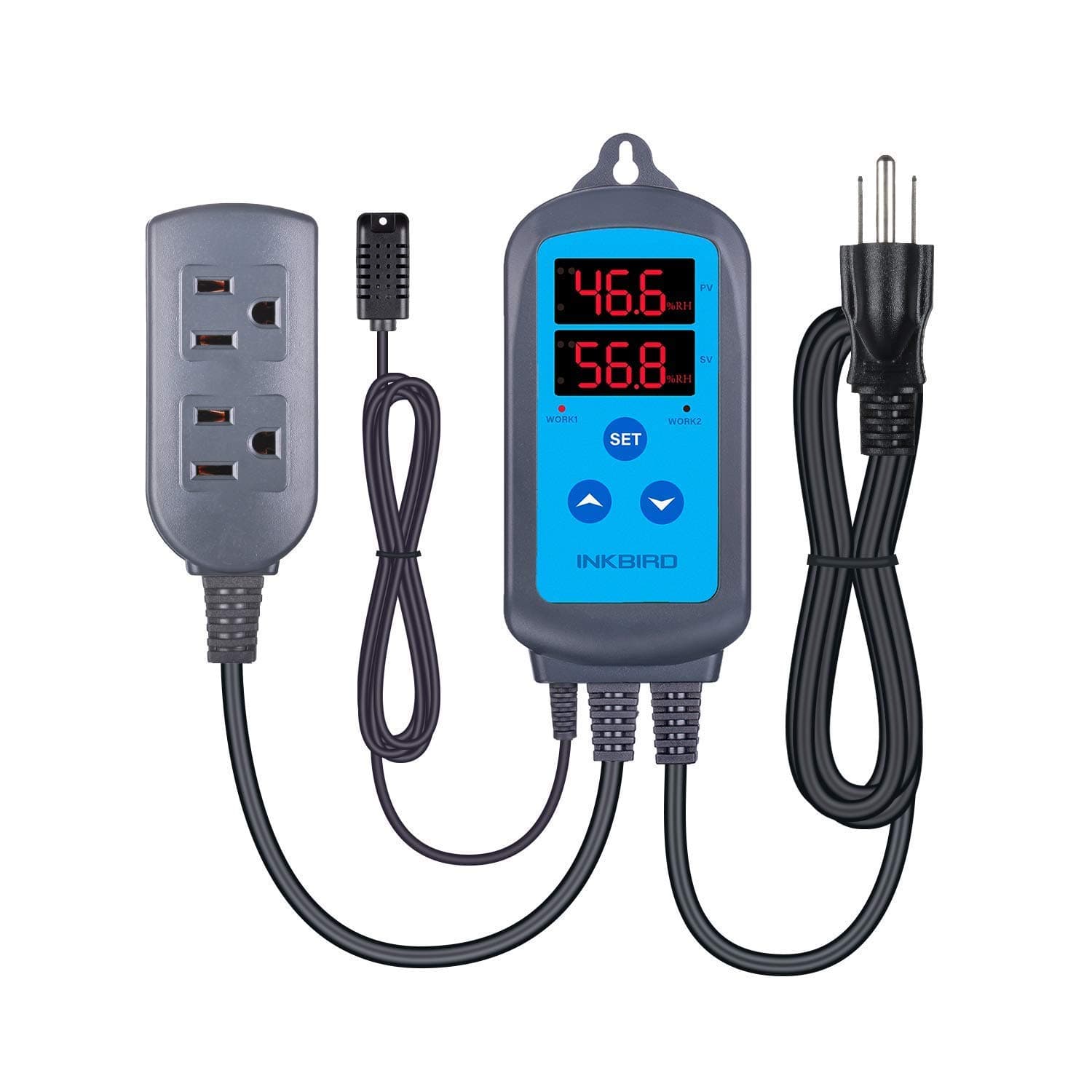 Inkbird Humidity Controller Humidistat Pre Wired Plug Digital Sensor Humidifier Dehumidifier Dual Stage Outlet Mushroom Greenhouse Curing Meat