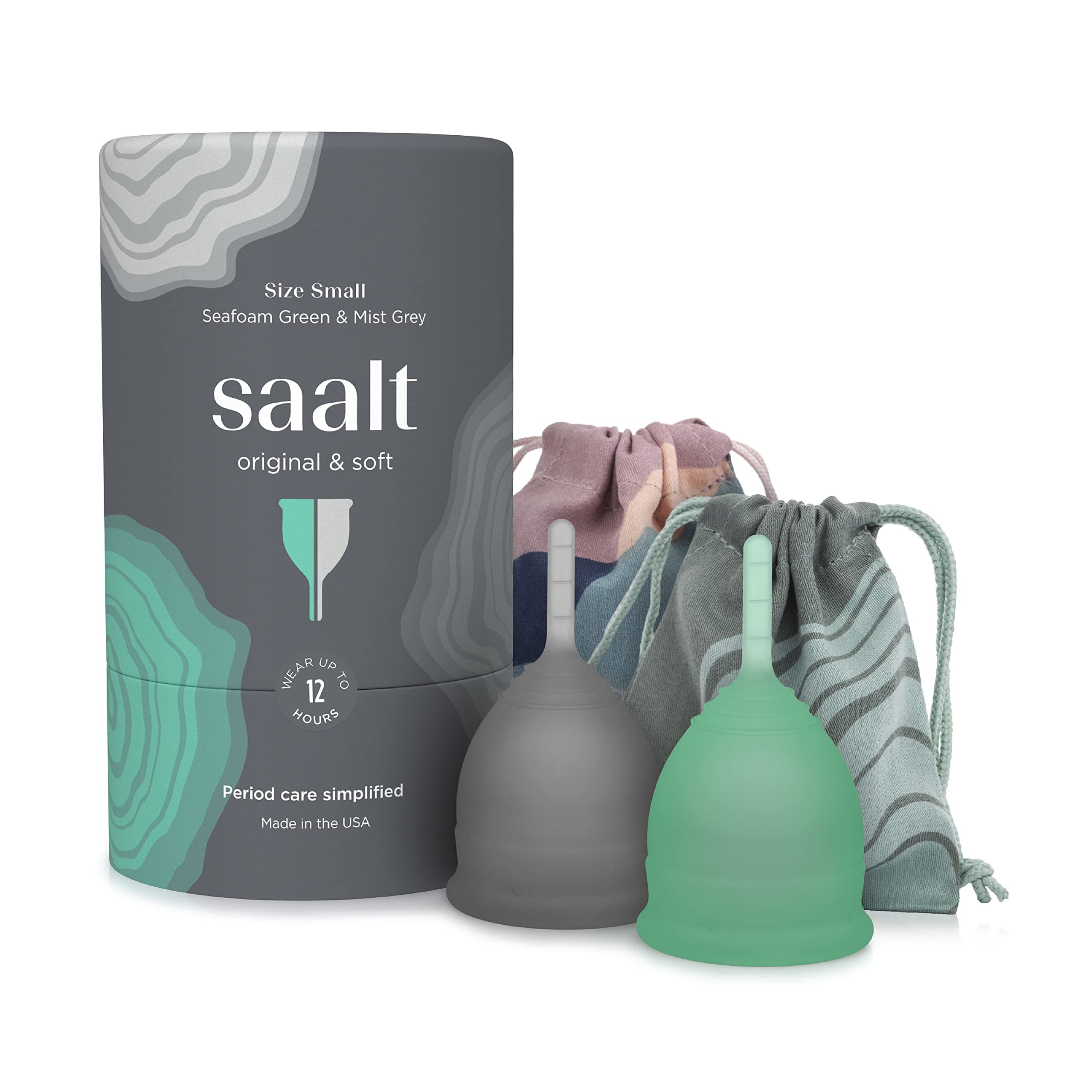 Twin Pack - Reusable Medical-Grade Silicone Period Cup - Wear for 12 Hours - Saalt Soft & Original Firmness (Small)
