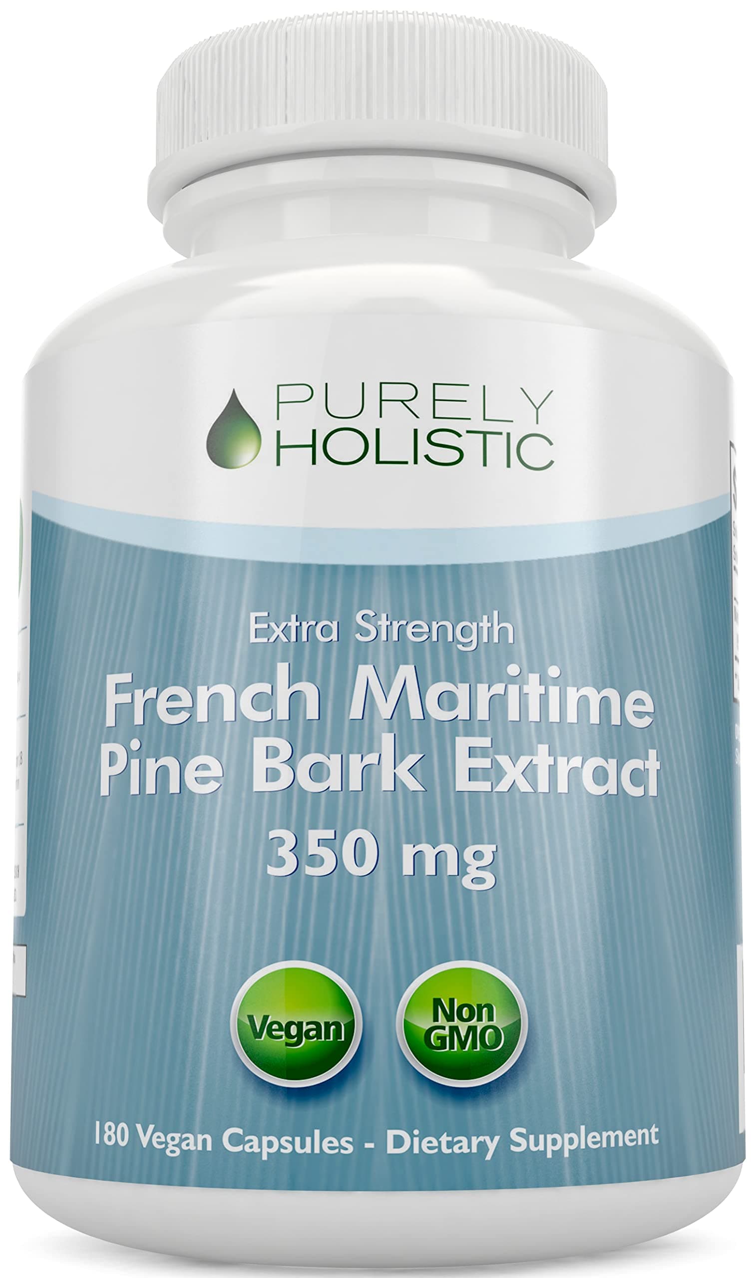 Purely Holistic Pine Bark Extract 350mg 180 Vegan Capsules 95% Proanthocyanidins - French Maritime Pine Bark Extract - Non GMO & Pesticide Free Antioxidant Supplement