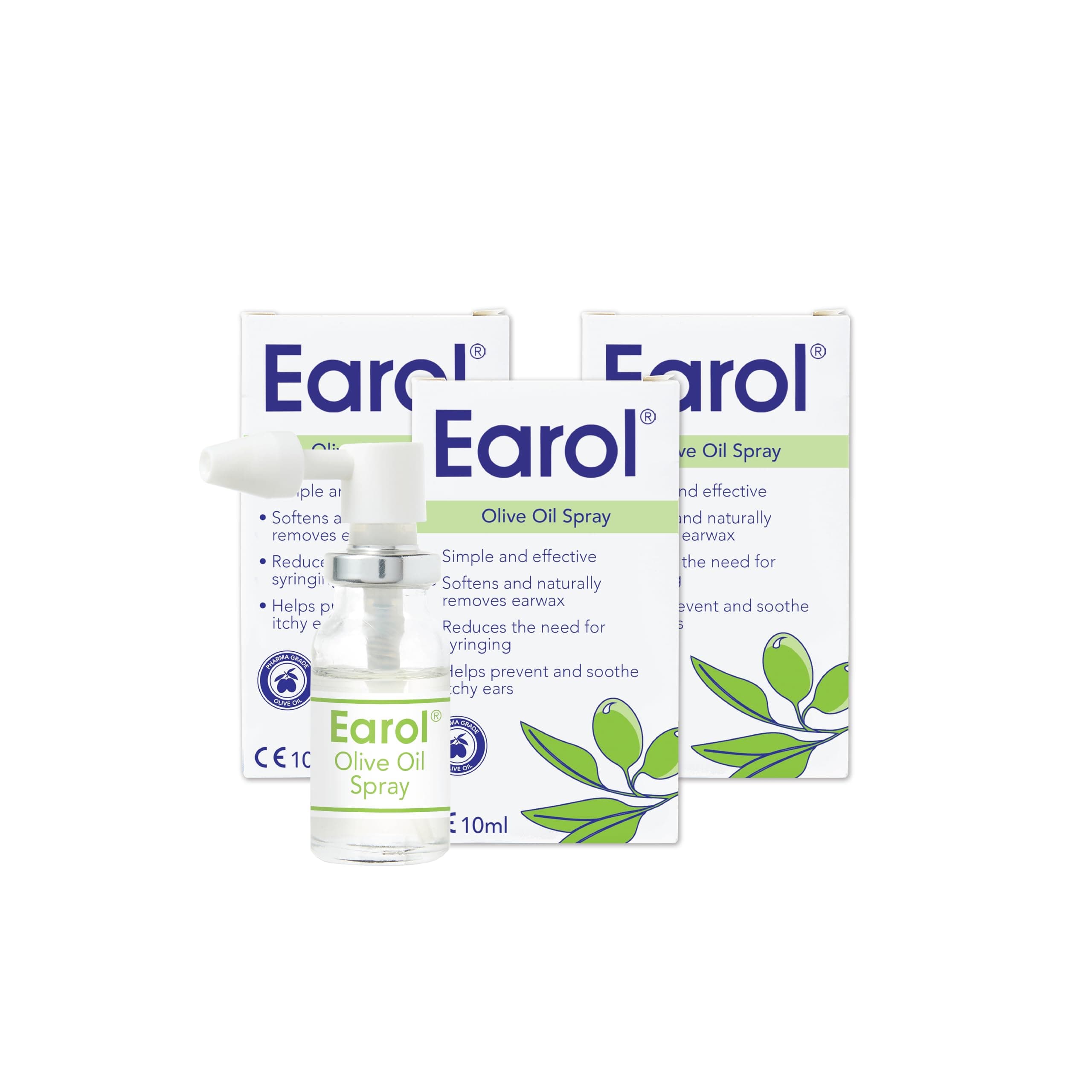 Earol | Olive Oil Ear Wax Removal Spray | Clinically Proven | Reduces Need for Syringing | Metered Dose | 3 Pack of 10ml Oil Spray Bottle, 10ml (Pack of 3)