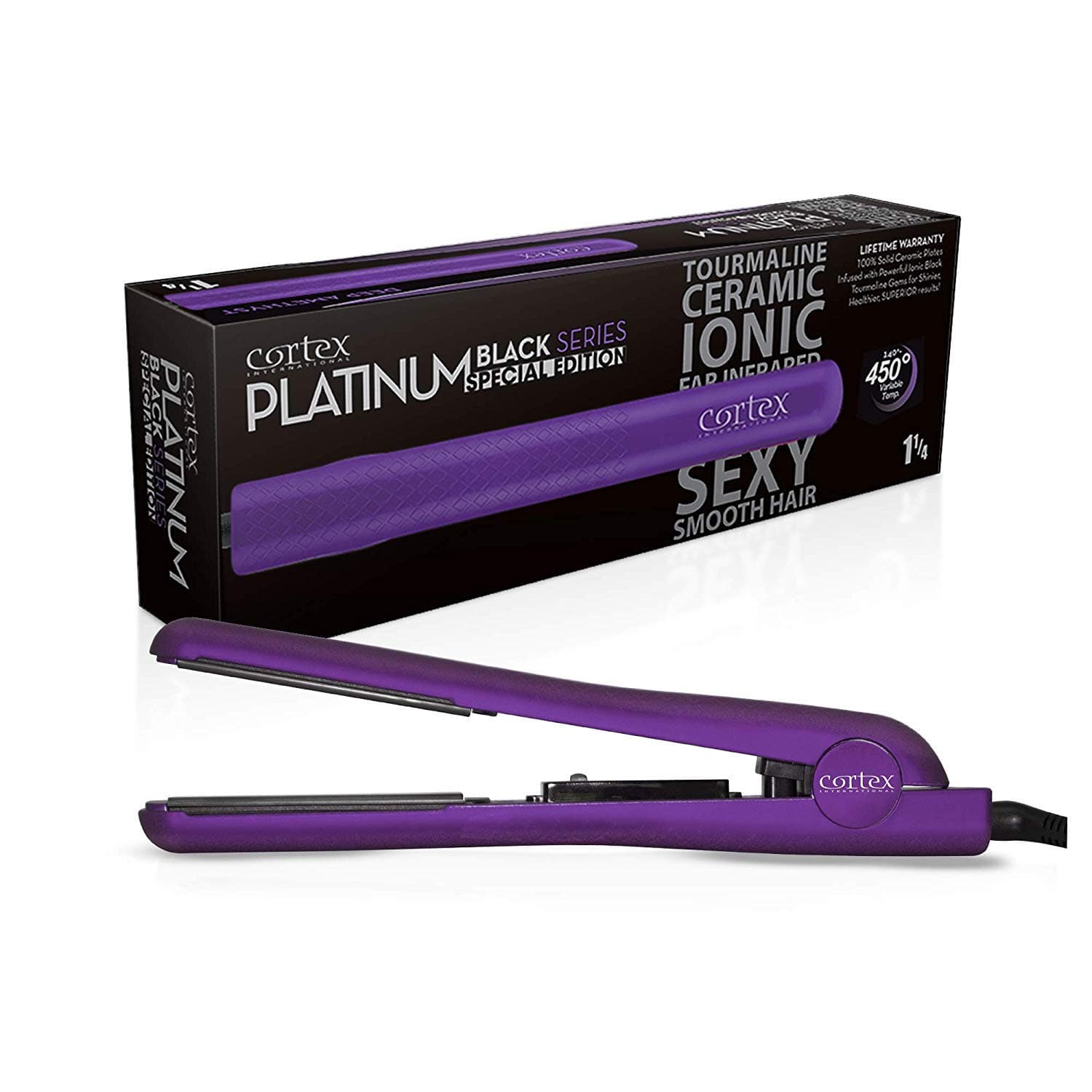 Cortex International Black Series Platinum Edition Flat Irons 1.25 Inch Professional Ceramic Hair Straightening Iron Tourmaline Limited Edition (Purple Metallic) - Planchas De Cabello