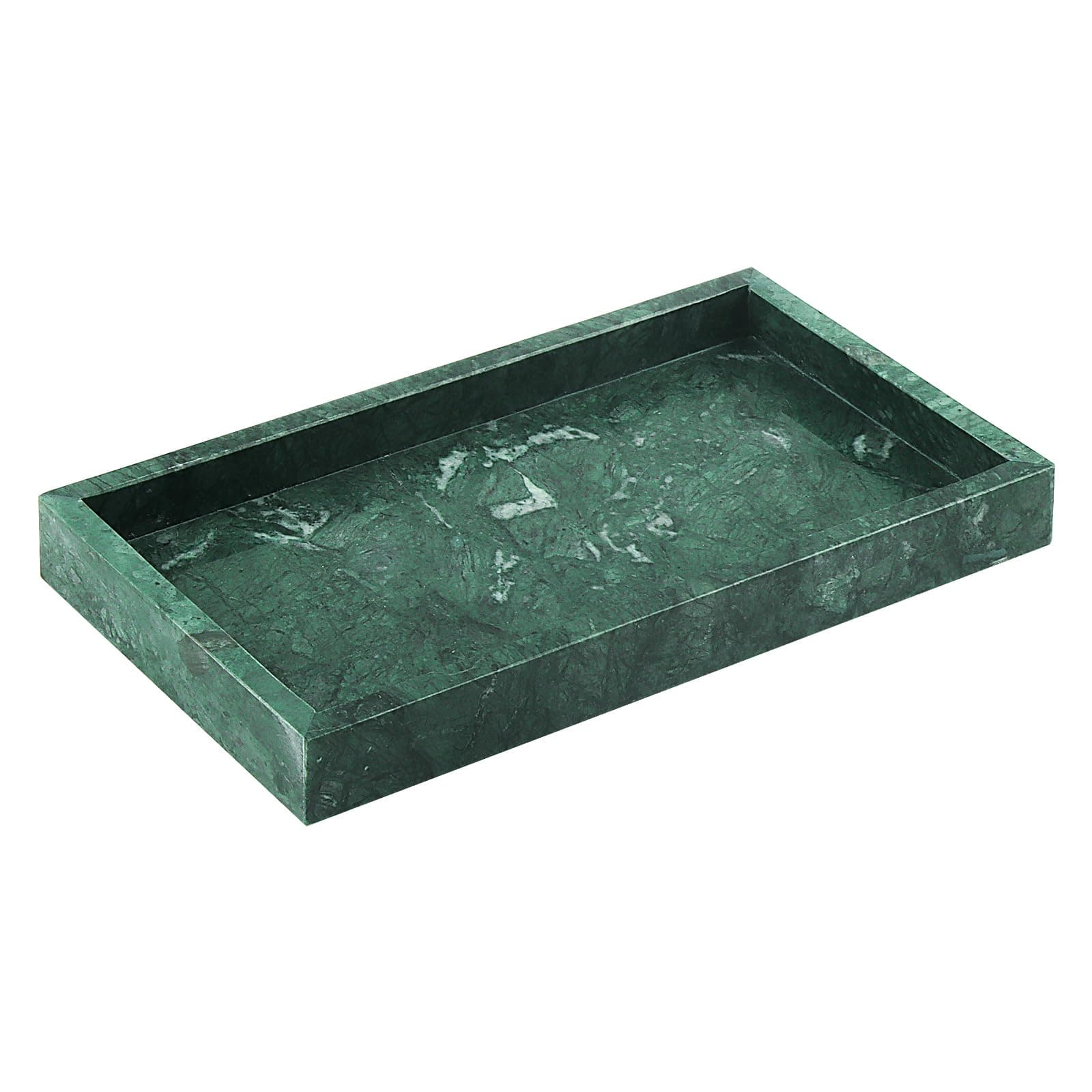 Green Rectangle Marble Bathroom Tray, 28 x 16 x 3cm Marble Storage Vanity Tray for Kitchen, Countertop