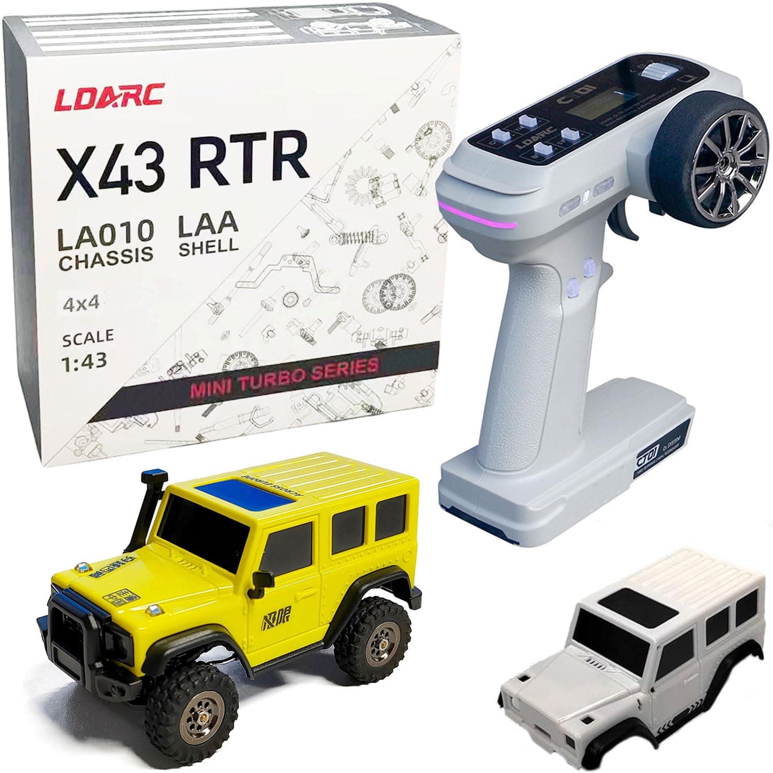 LDARC 1:43 Scale Mini RC Crawler RTR RC Rock Truck 4x4 2.4GHZ Hobby Grade Remote Control Car Model Vehicle RC Buggy, Comes with a DIY Replaceable Body Shell(Lemon Yellow)