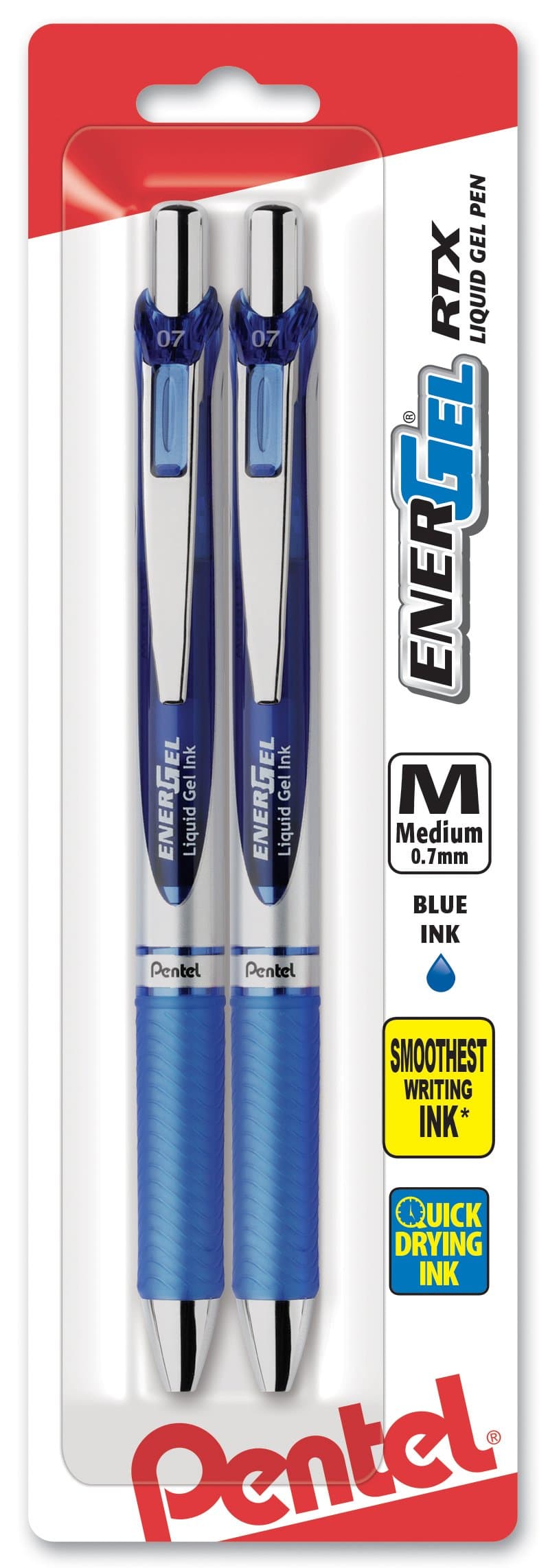 EnerGel Deluxe RTX Retractable Liquid Gel Pen, 0.7mm, Metal Tip, Blue Ink, 2 Pack (BL77BP2C)