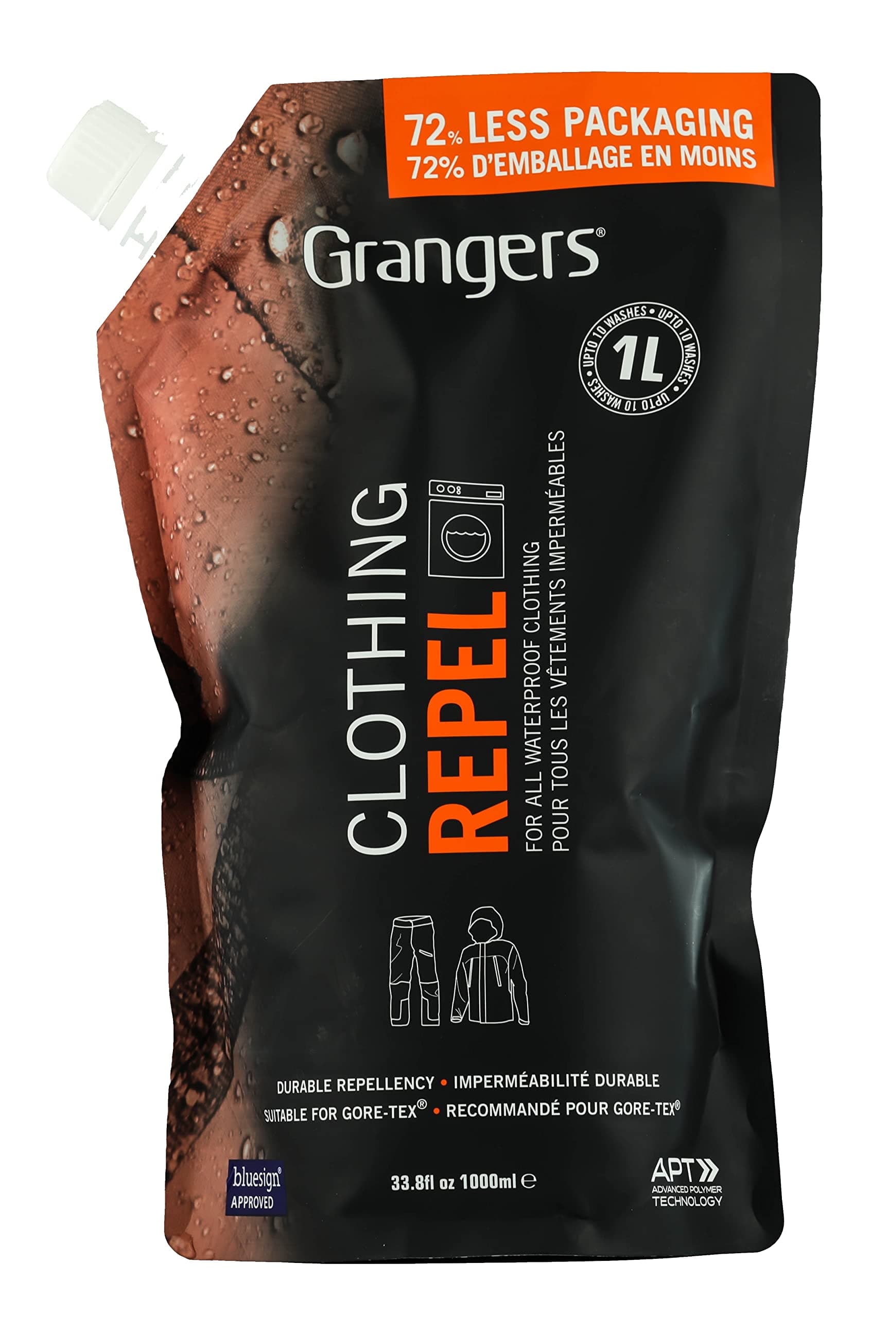 Grangers Clothing Repel | Eco Pouch | 1 Litre | Durable Waterproofer for all Outdoor Clothing | Waterproof Wash In for Waterproof Jackets