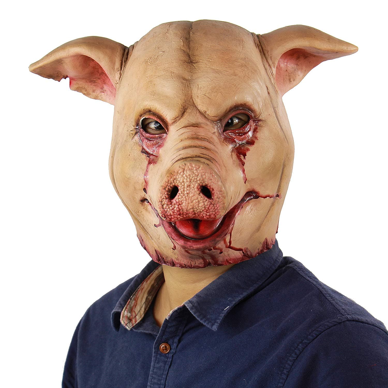 Scary Animal Latex Mask Halloween Costume Cosplay Props Bloody Pig Head Butcher Horror Adult Head Mask