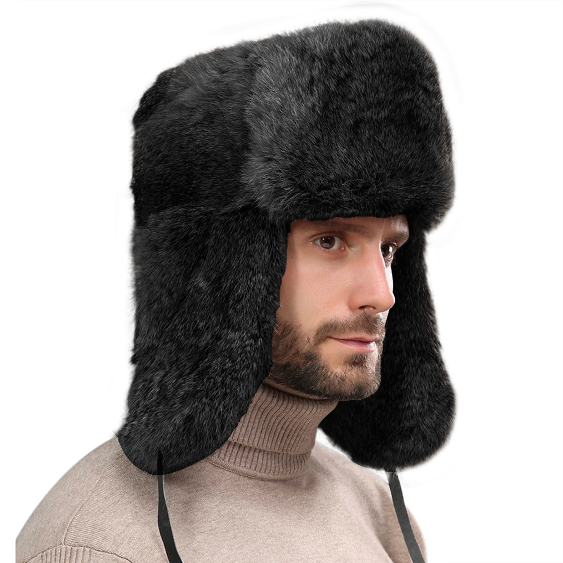 Men Women Faux Fur Trapper Hat Winter Thick Furry Ushanka Earflap Cap Windproof Cycling Ski Hunting Hat with Ear Flap