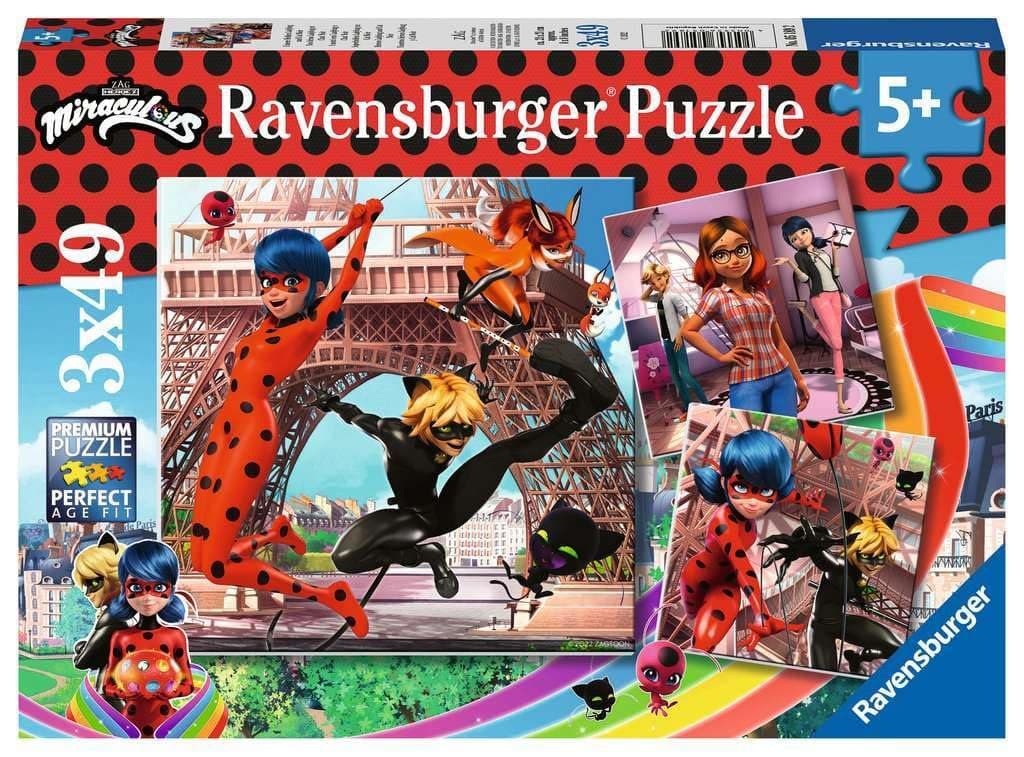 Miraculous: Tales of Ladybug & Cat Noir 3 x 49 Piece Jigsaw Puzzles for Kids Age 5 Years Up