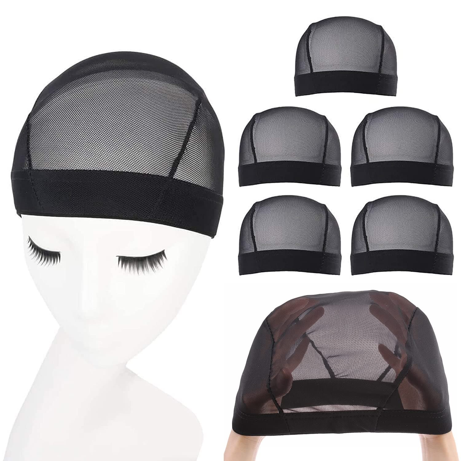 XTREND5 Pcs Wig Caps For Making Wigs, Stretchable, Comfortable, Dome Wig Cap For Men And Women（Black Wig Cap L