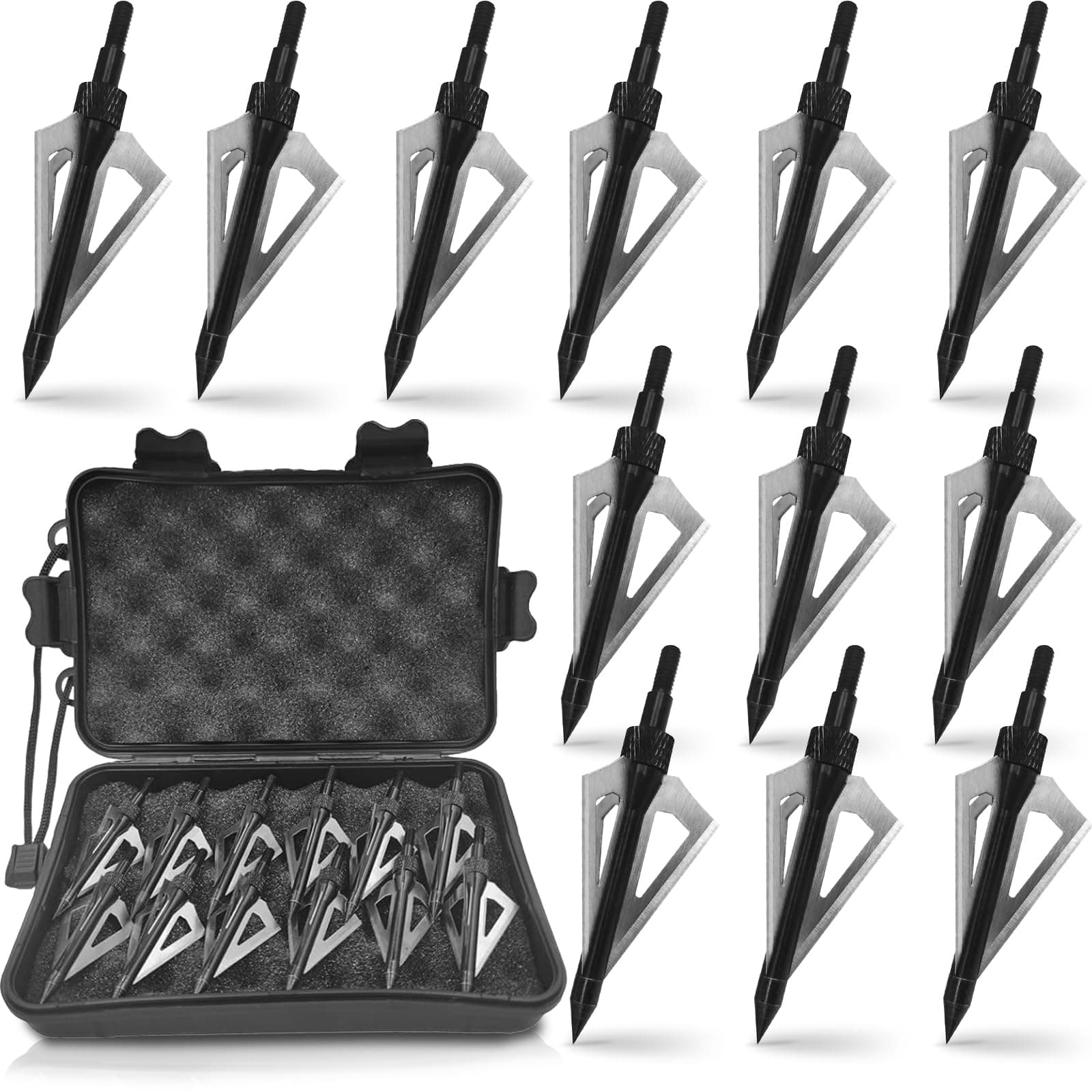 Archery Broadheads, 100 Grains Screw in Arrow Archery 3 Blades Hunting Heads Arrow Tips Compatible Crossbow& Compound Bow with Broadhead Storage Case (12PCS)