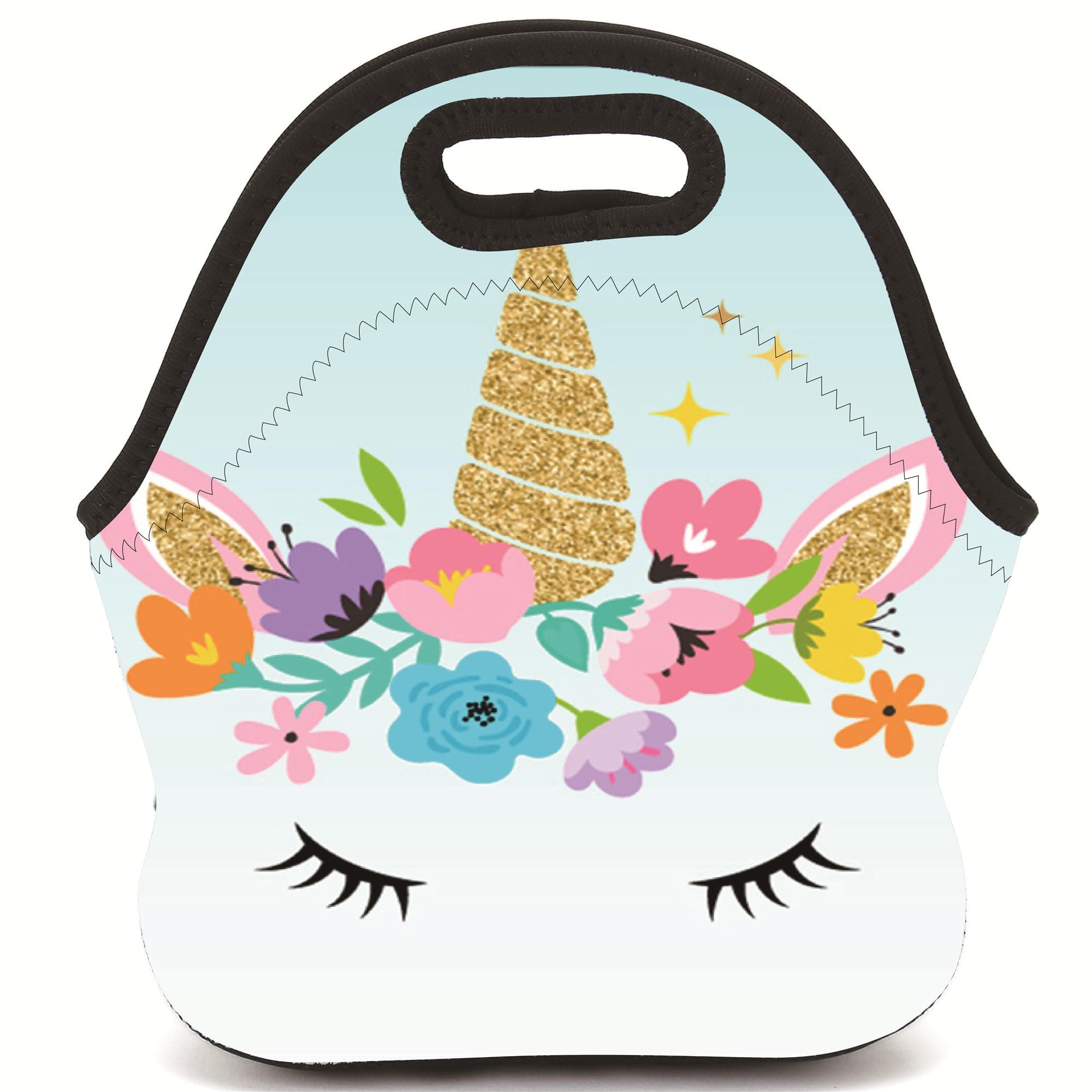 Neoprene Reusable Insulated Lunch Bag School Office Outdoor Thermal Carrying Gourmet Lunchbox Lunch Tote Container Tote Cooler Warm Pouch For Men,Women,Adults,Kids,Girls,Boys (Unicorn & Flowers)
