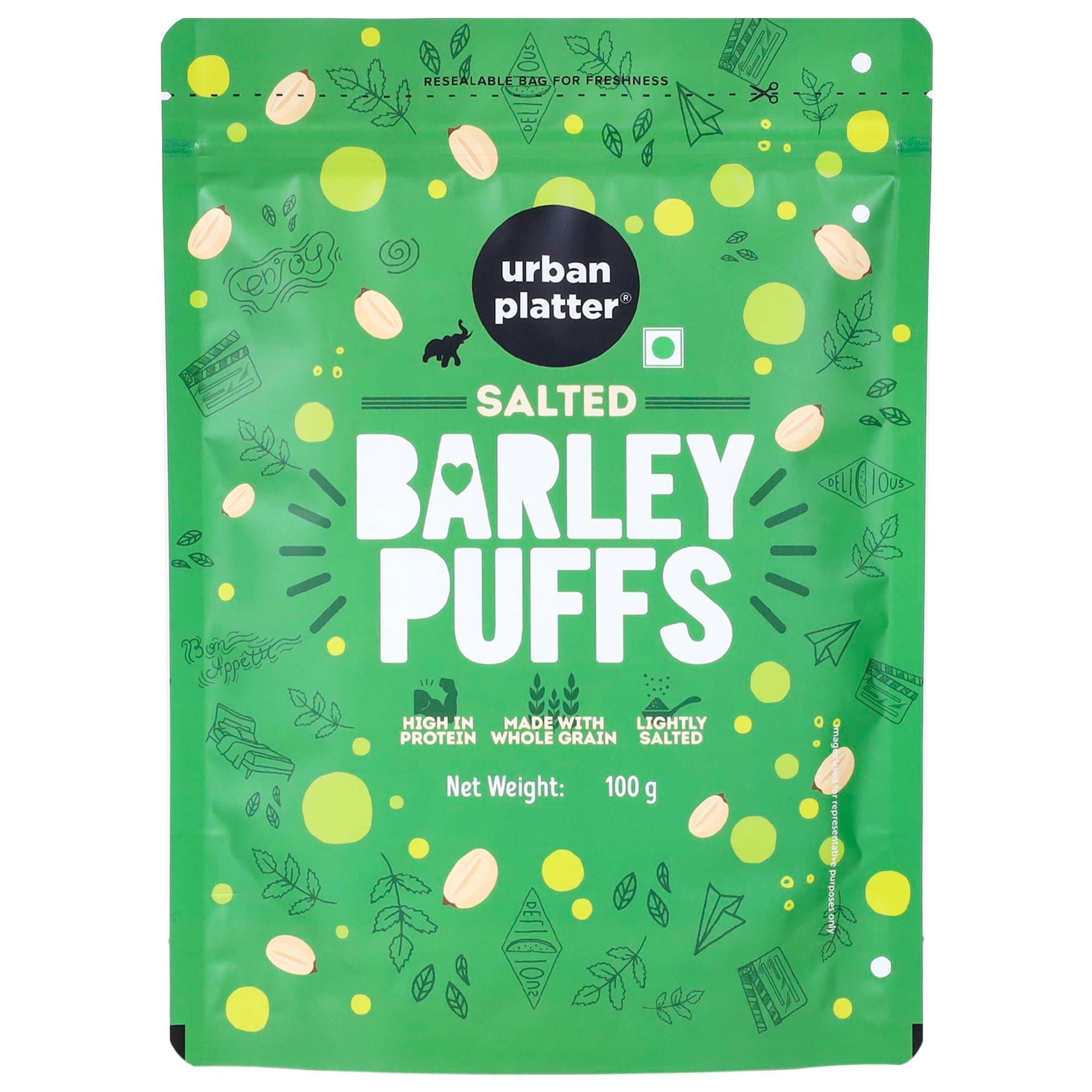 Urban Platter Barley Puff, 100g (Lightly Salted | High in Protein | Whole Grain | Low-Fat Snack)