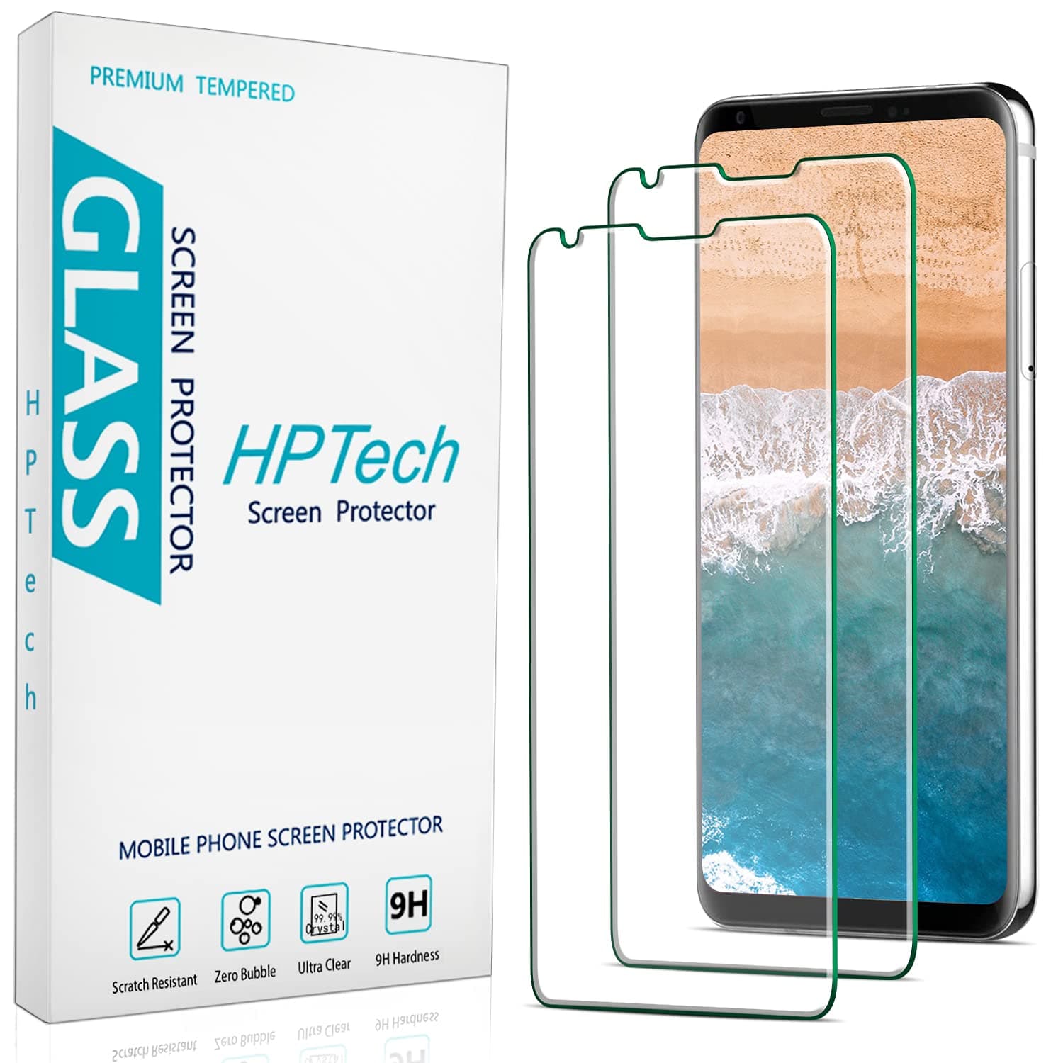 HPTech2-Pack Screen Protector for LG V30/V30 Plus, V35 ThinQ - Tempered Glass, Anti Scratch, Bubble Free, Case Friendly
