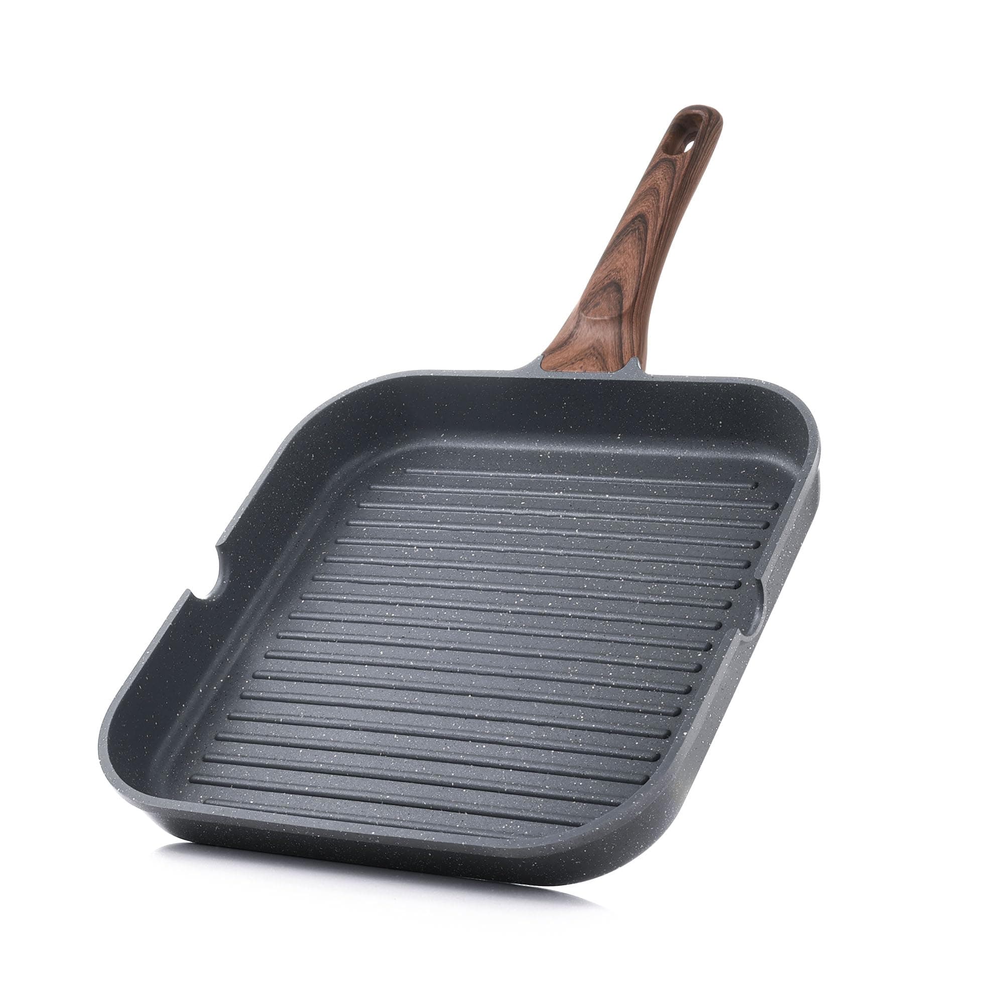 Nonstick Grill Pan for Stove Tops, Versatile Griddle with Pour Spouts, Square Big Cooking Surface, Durable Skillet Indoor & Outdoor Grilling. PFOA Free, 9.5 Inch