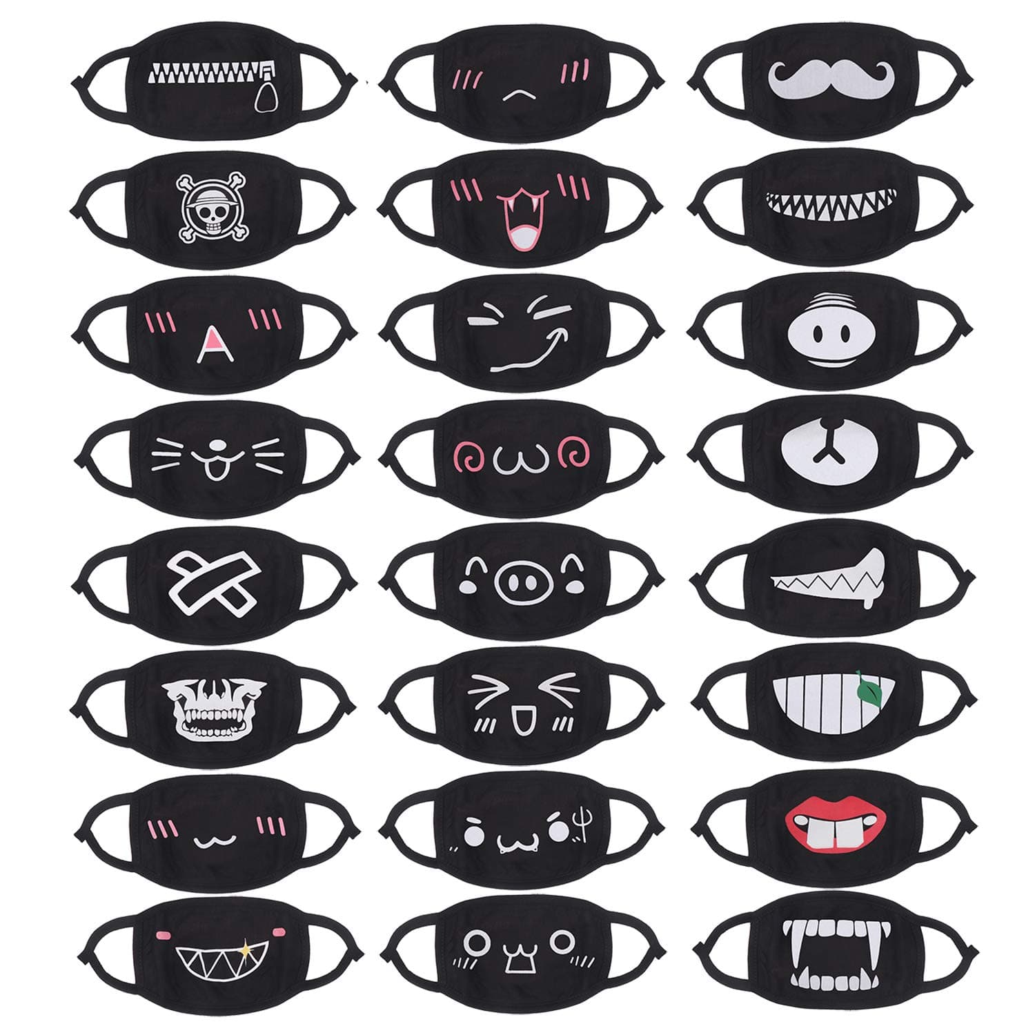 24pcs Kawaii Cotton Mask, Unisex - Black Cartoon Mouth Mask