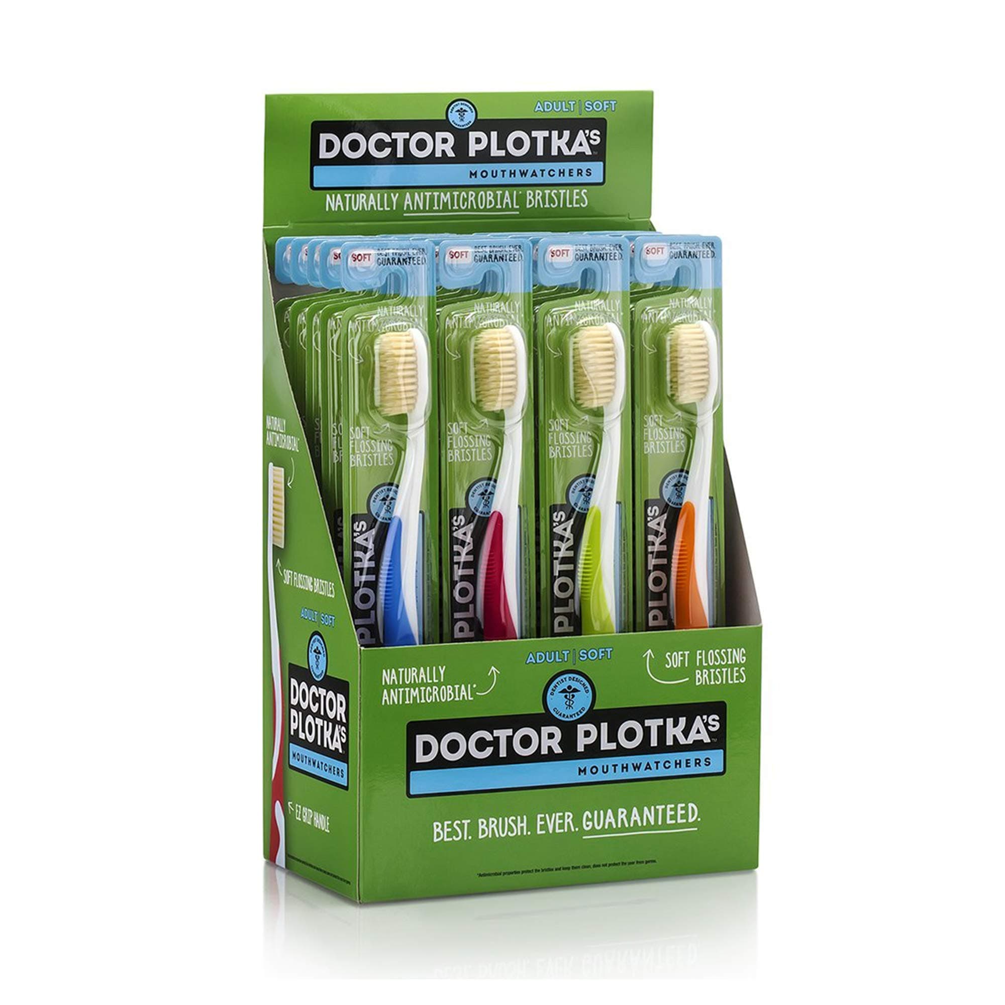 Doctor Plotka's Antimicrobial Floss Bristle Silver Toothbrush, Adult, 20 Pack